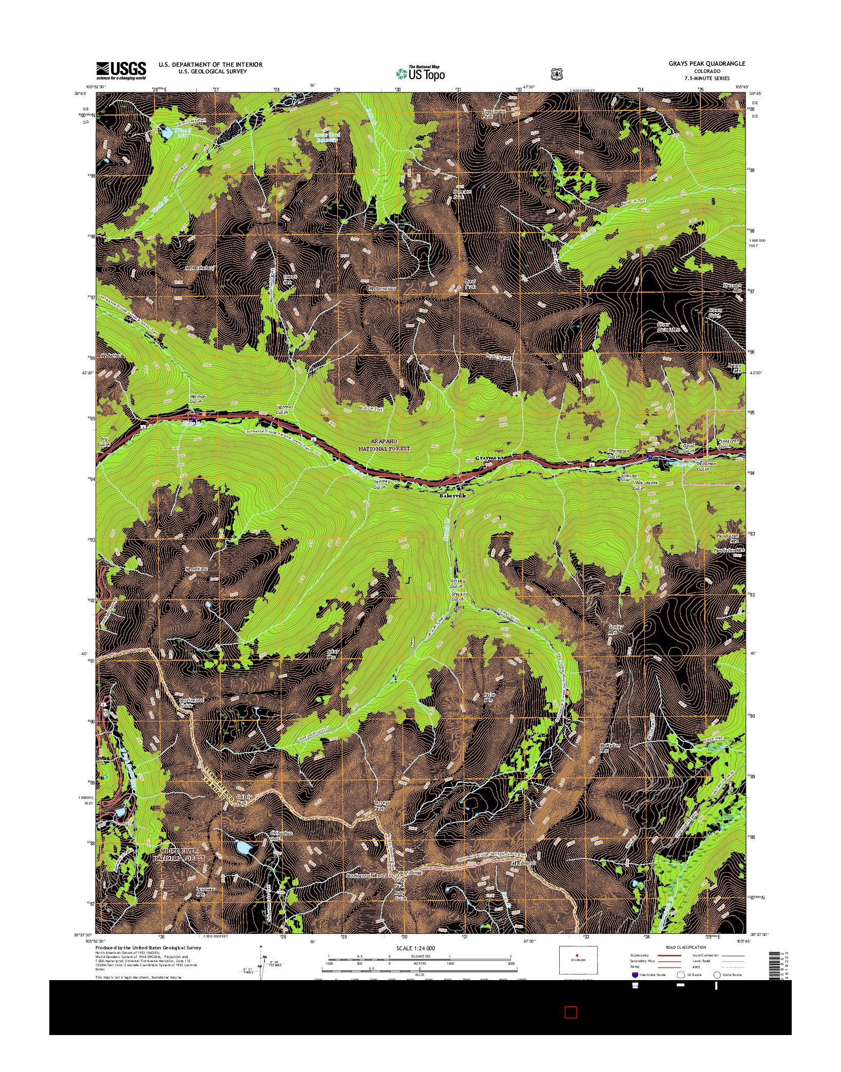 USGS US TOPO 7.5-MINUTE MAP FOR GRAYS PEAK, CO 2016