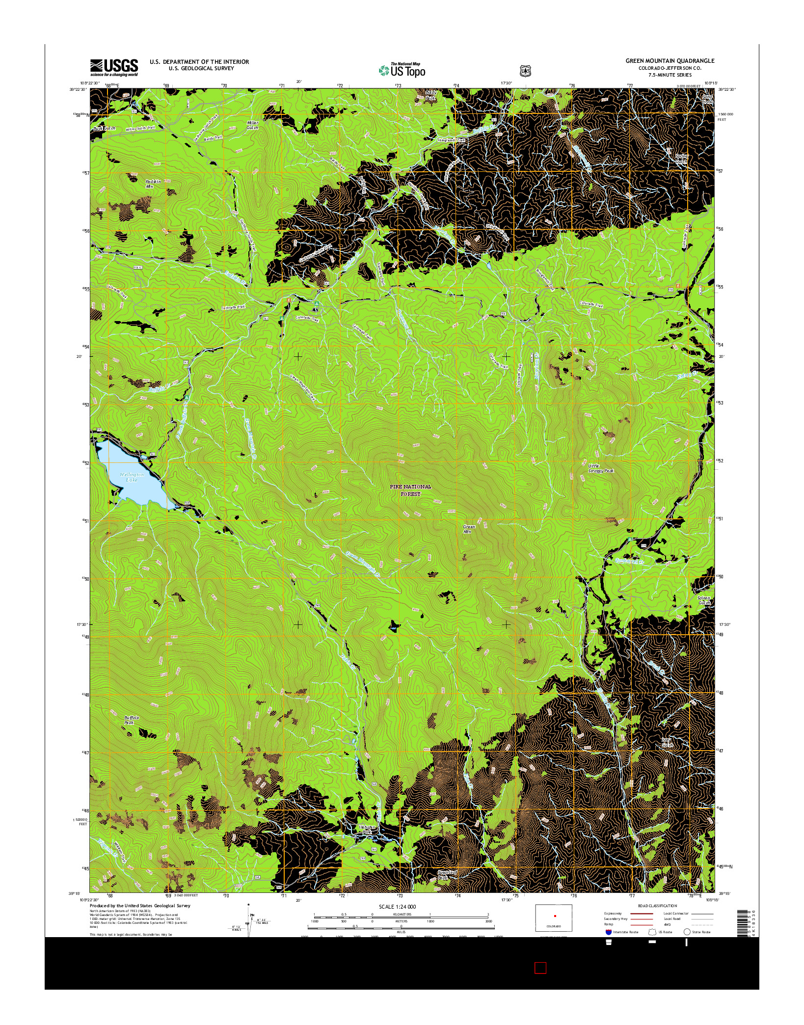 USGS US TOPO 7.5-MINUTE MAP FOR GREEN MOUNTAIN, CO 2016