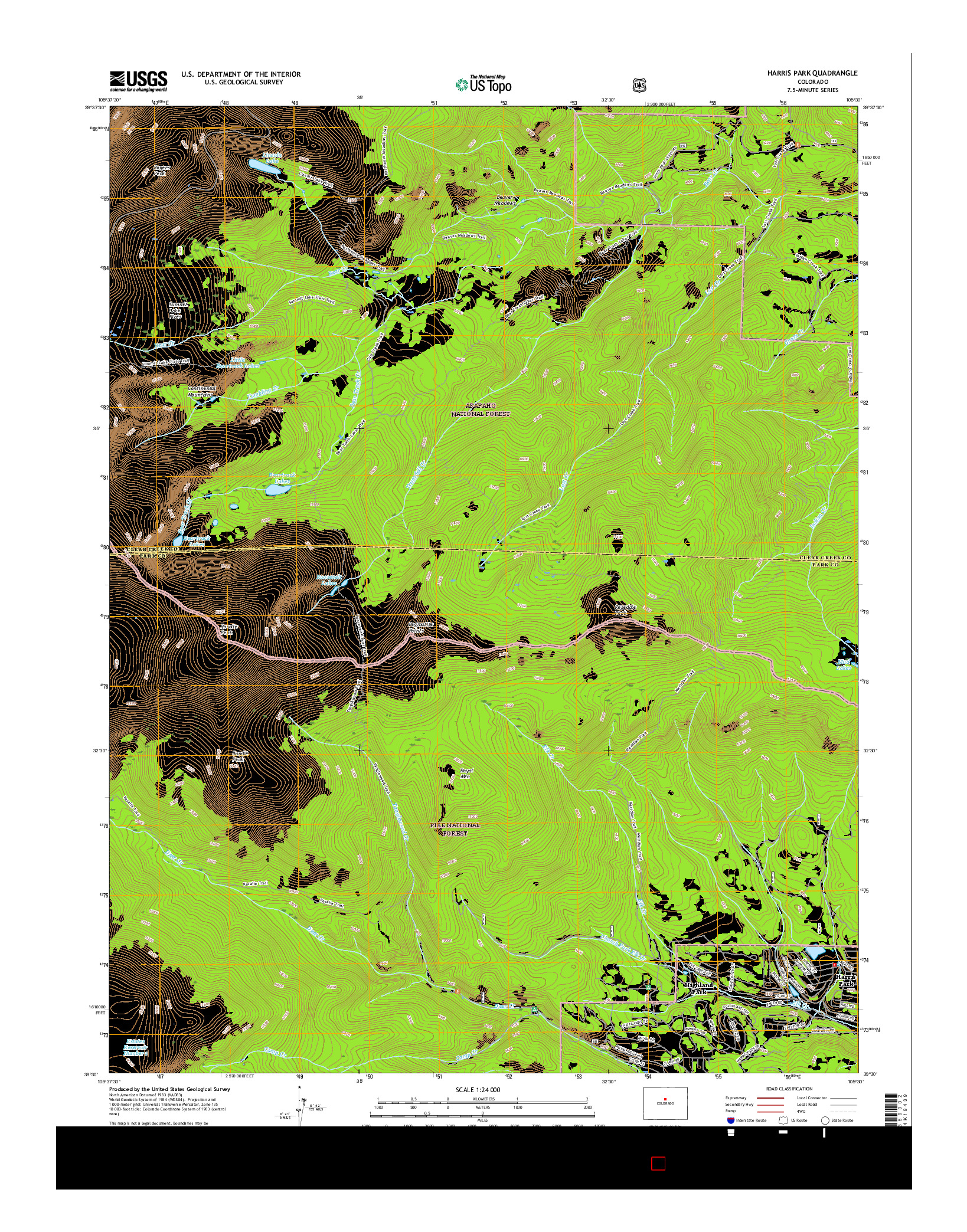 USGS US TOPO 7.5-MINUTE MAP FOR HARRIS PARK, CO 2016