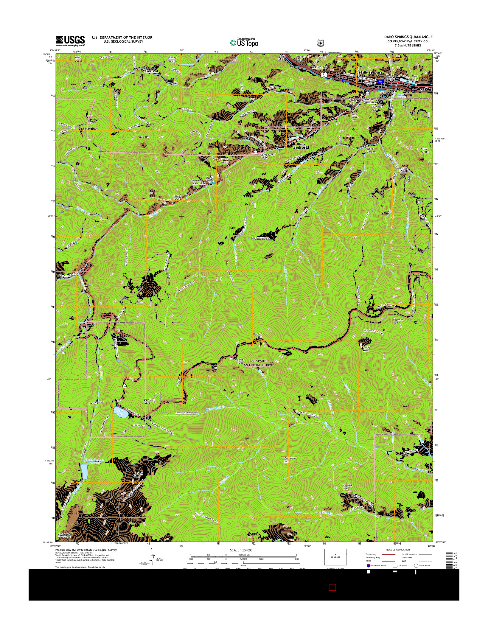 USGS US TOPO 7.5-MINUTE MAP FOR IDAHO SPRINGS, CO 2016
