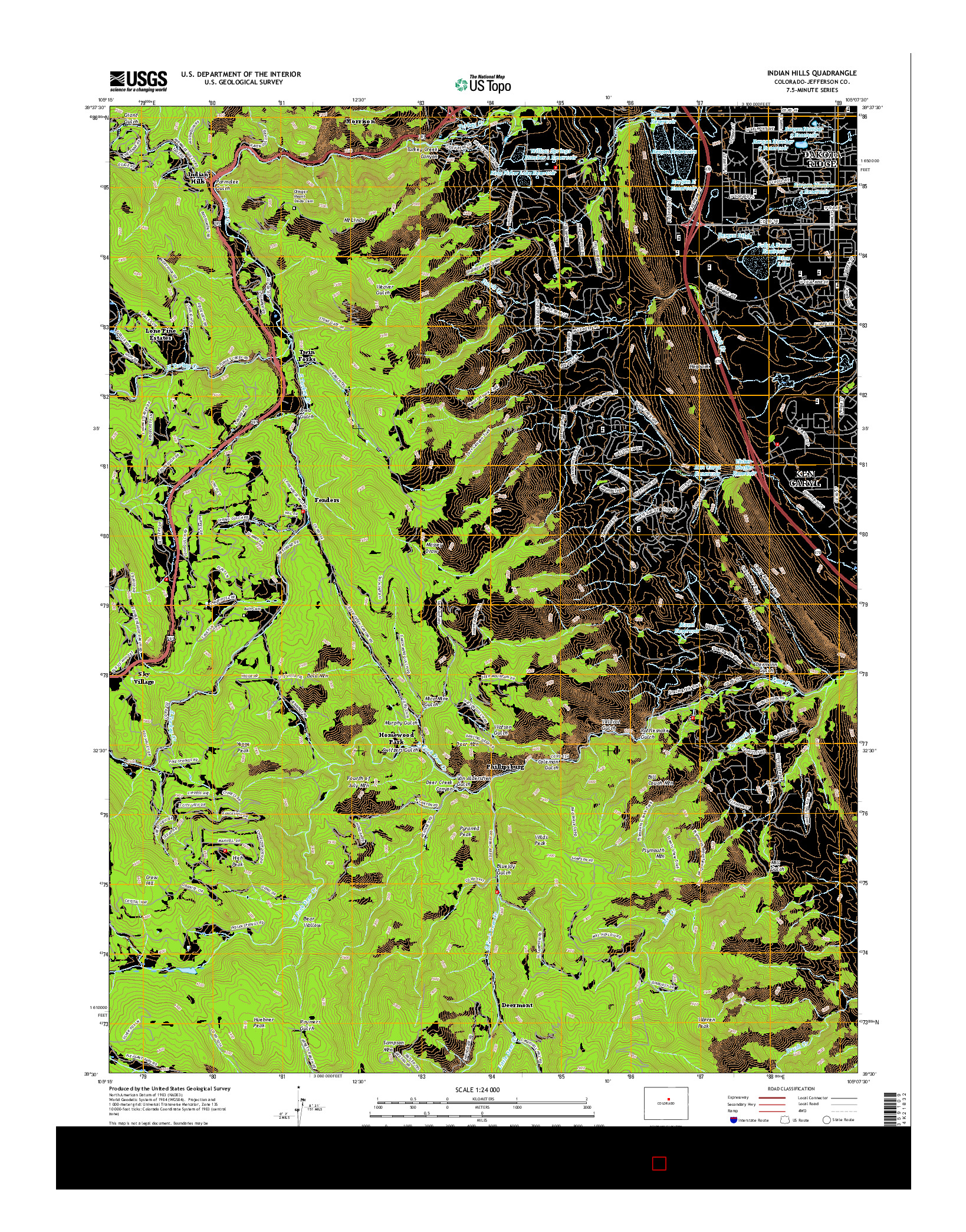 USGS US TOPO 7.5-MINUTE MAP FOR INDIAN HILLS, CO 2016