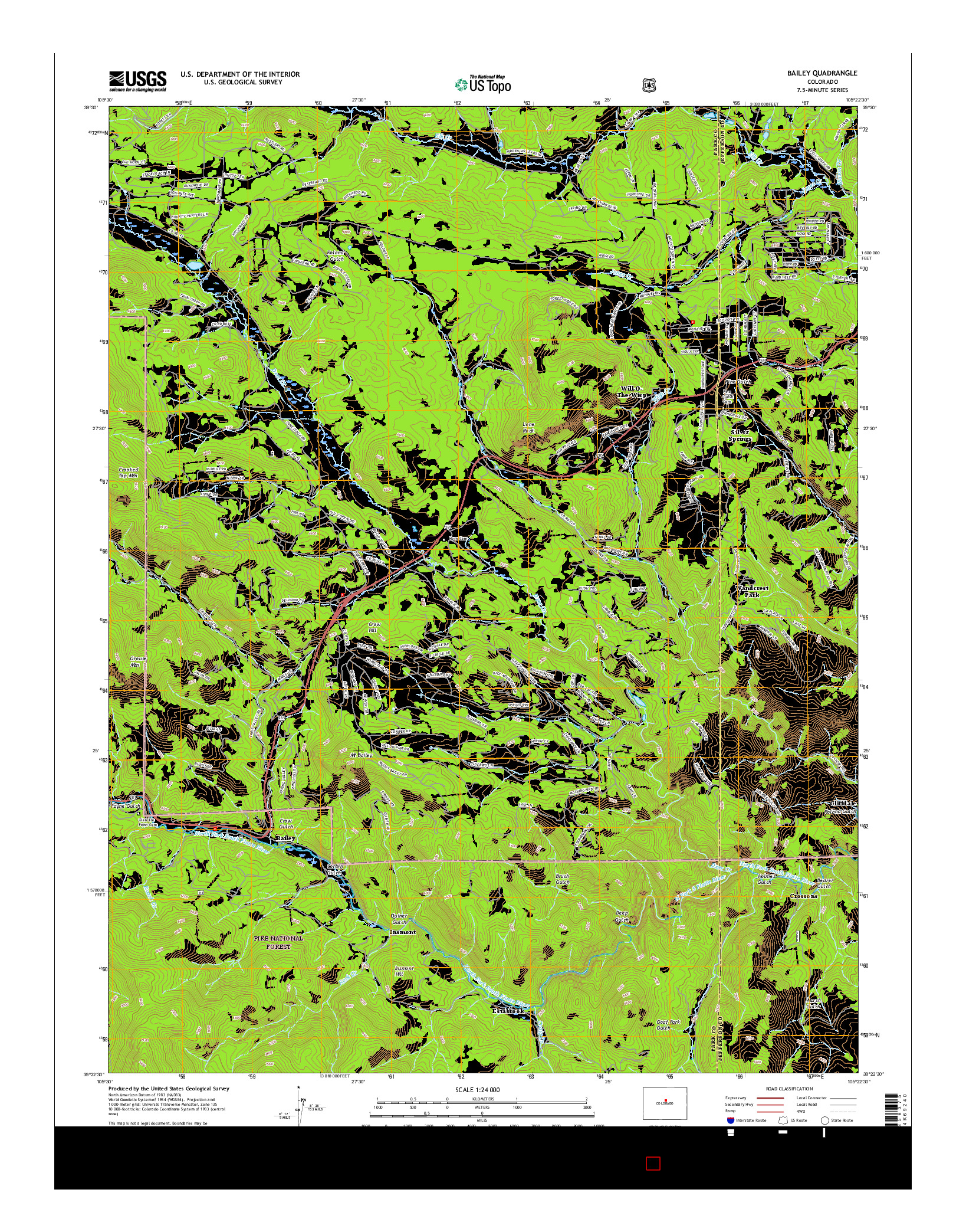 USGS US TOPO 7.5-MINUTE MAP FOR BAILEY, CO 2016