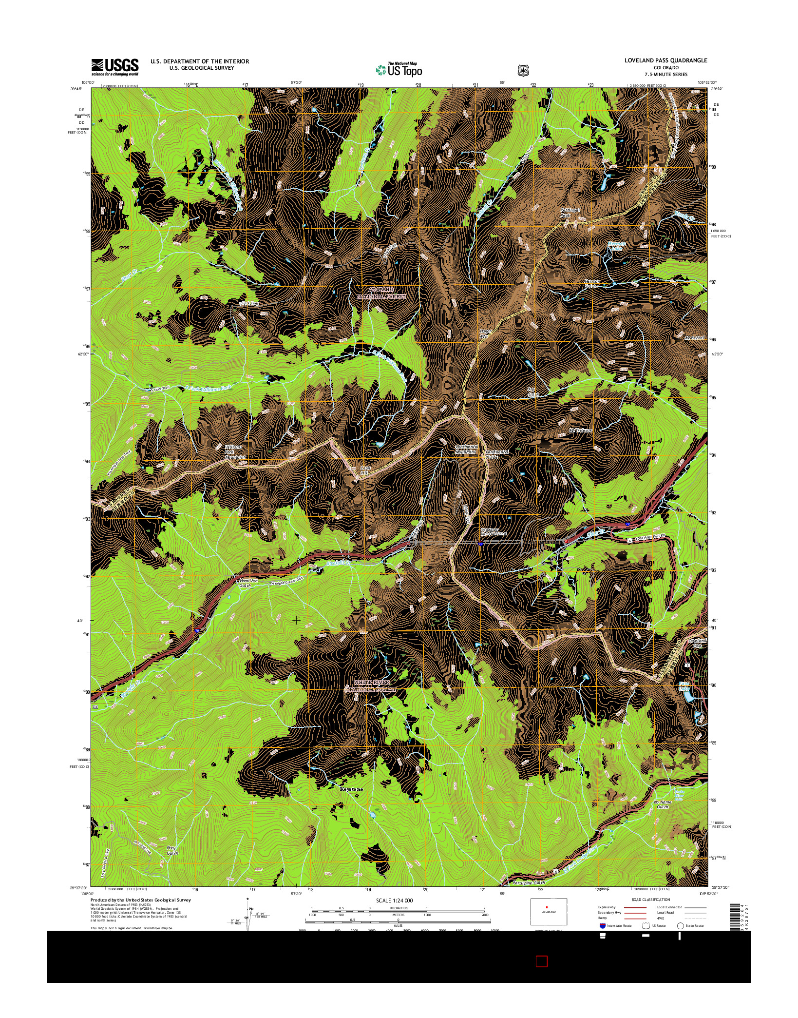 USGS US TOPO 7.5-MINUTE MAP FOR LOVELAND PASS, CO 2016