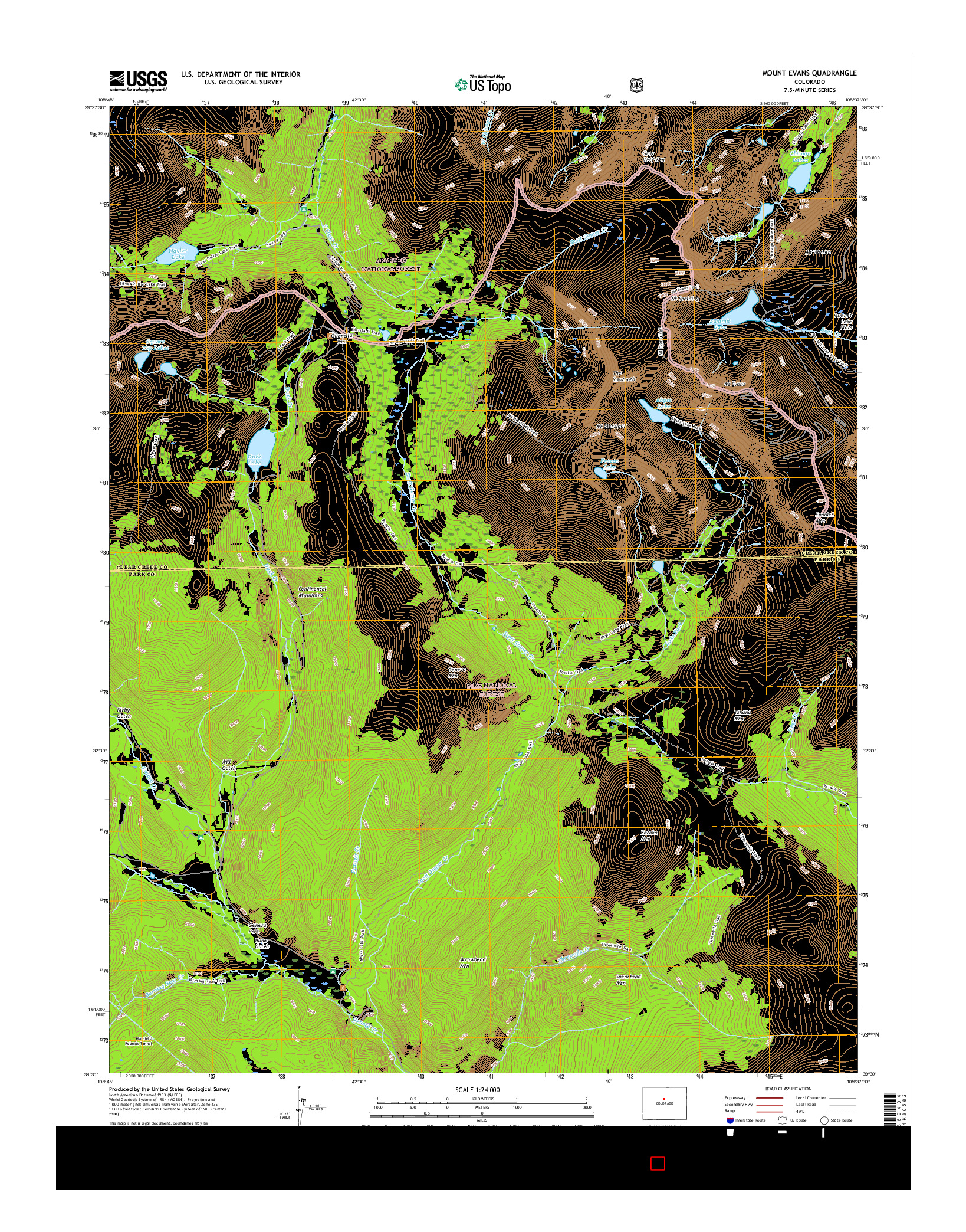 USGS US TOPO 7.5-MINUTE MAP FOR MOUNT EVANS, CO 2016