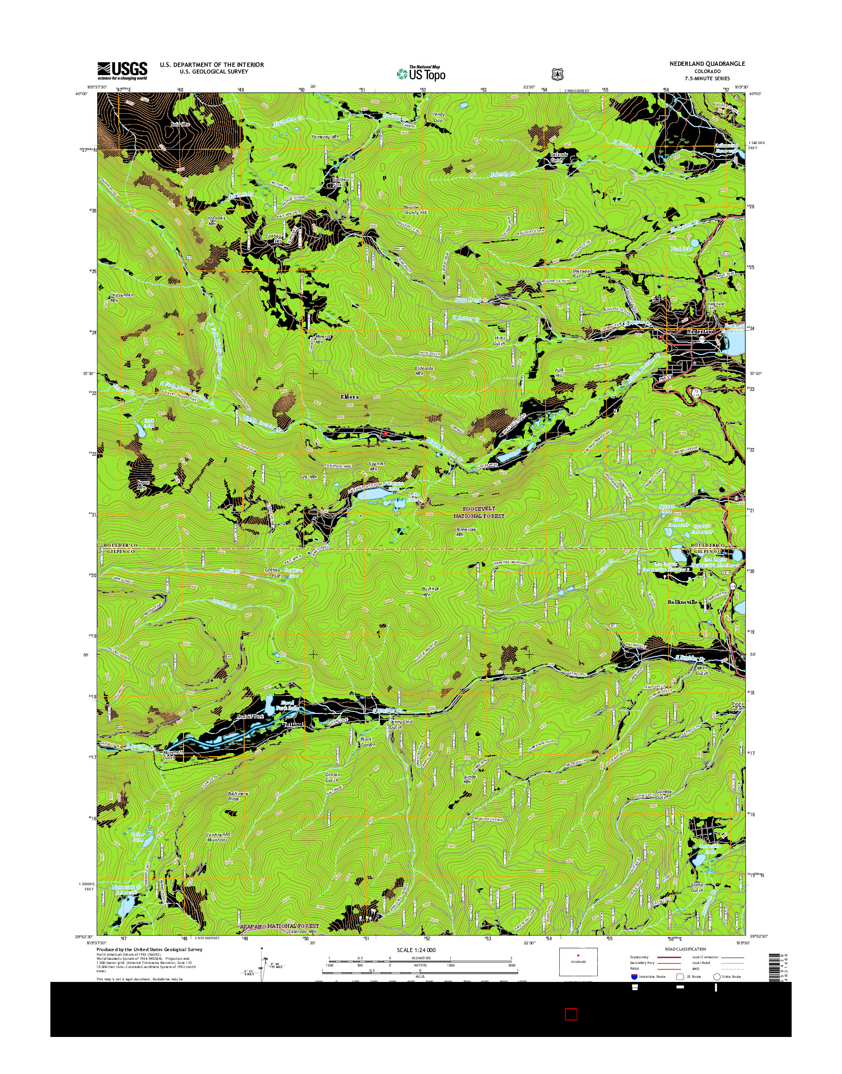 USGS US TOPO 7.5-MINUTE MAP FOR NEDERLAND, CO 2016