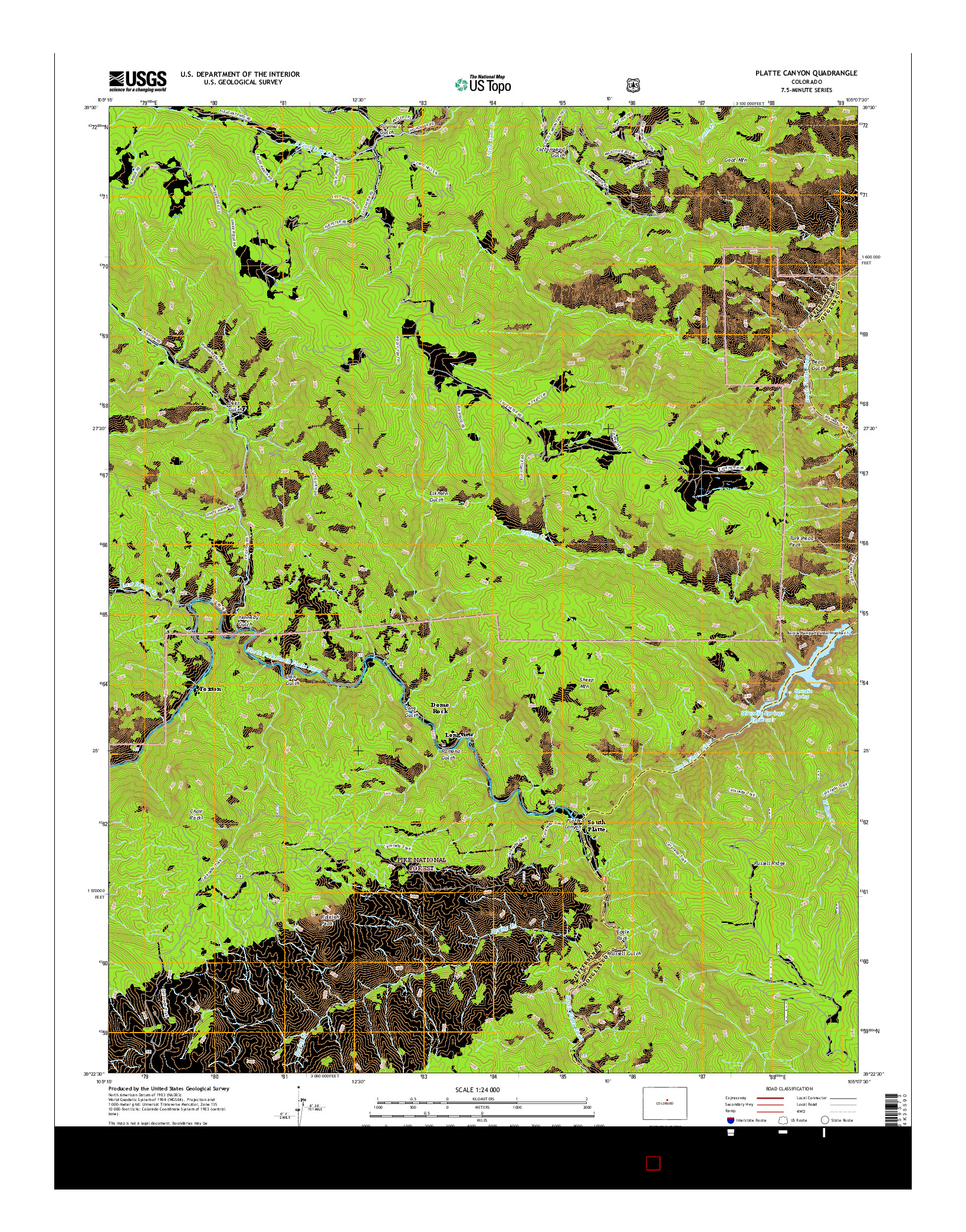 USGS US TOPO 7.5-MINUTE MAP FOR PLATTE CANYON, CO 2016