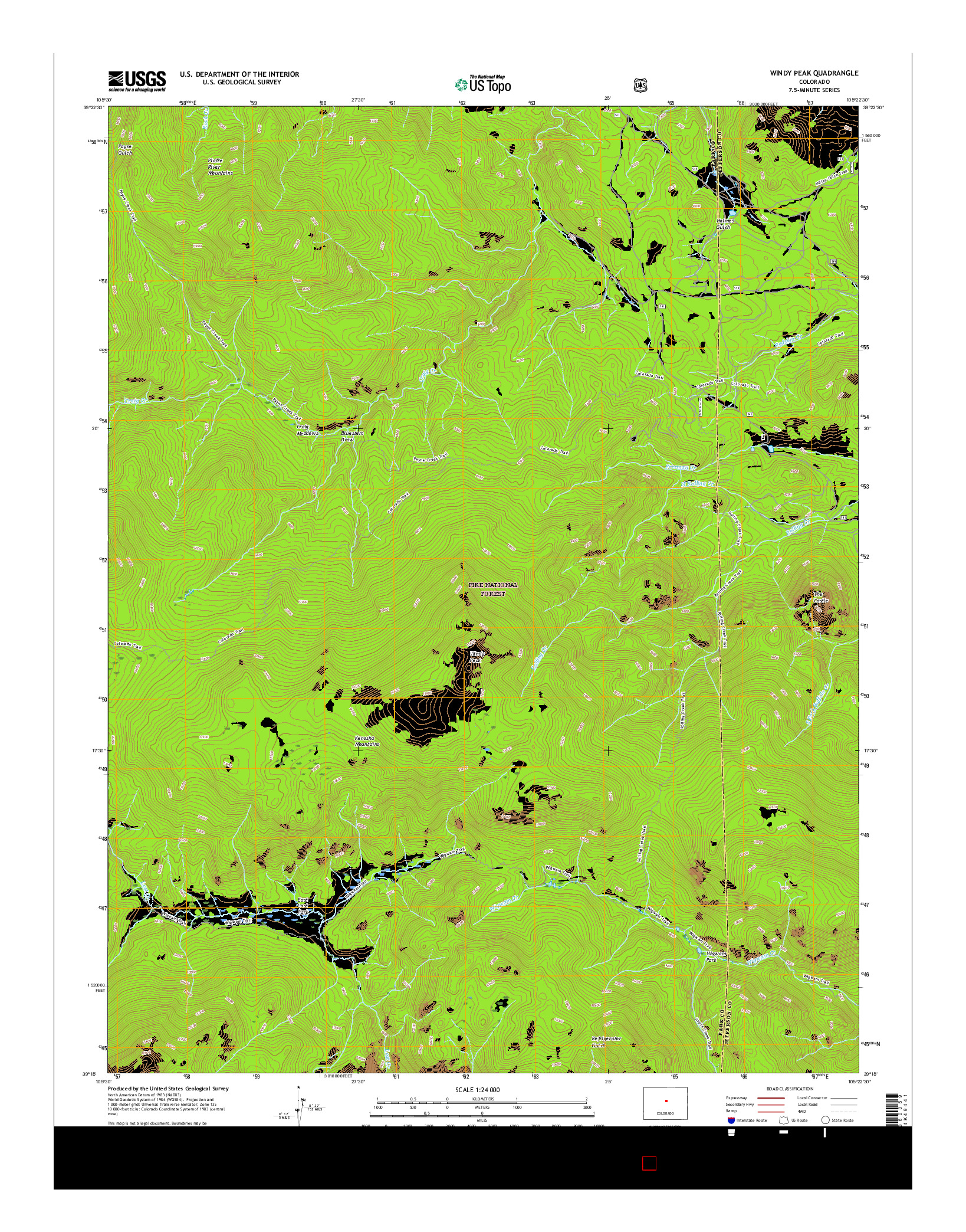 USGS US TOPO 7.5-MINUTE MAP FOR WINDY PEAK, CO 2016