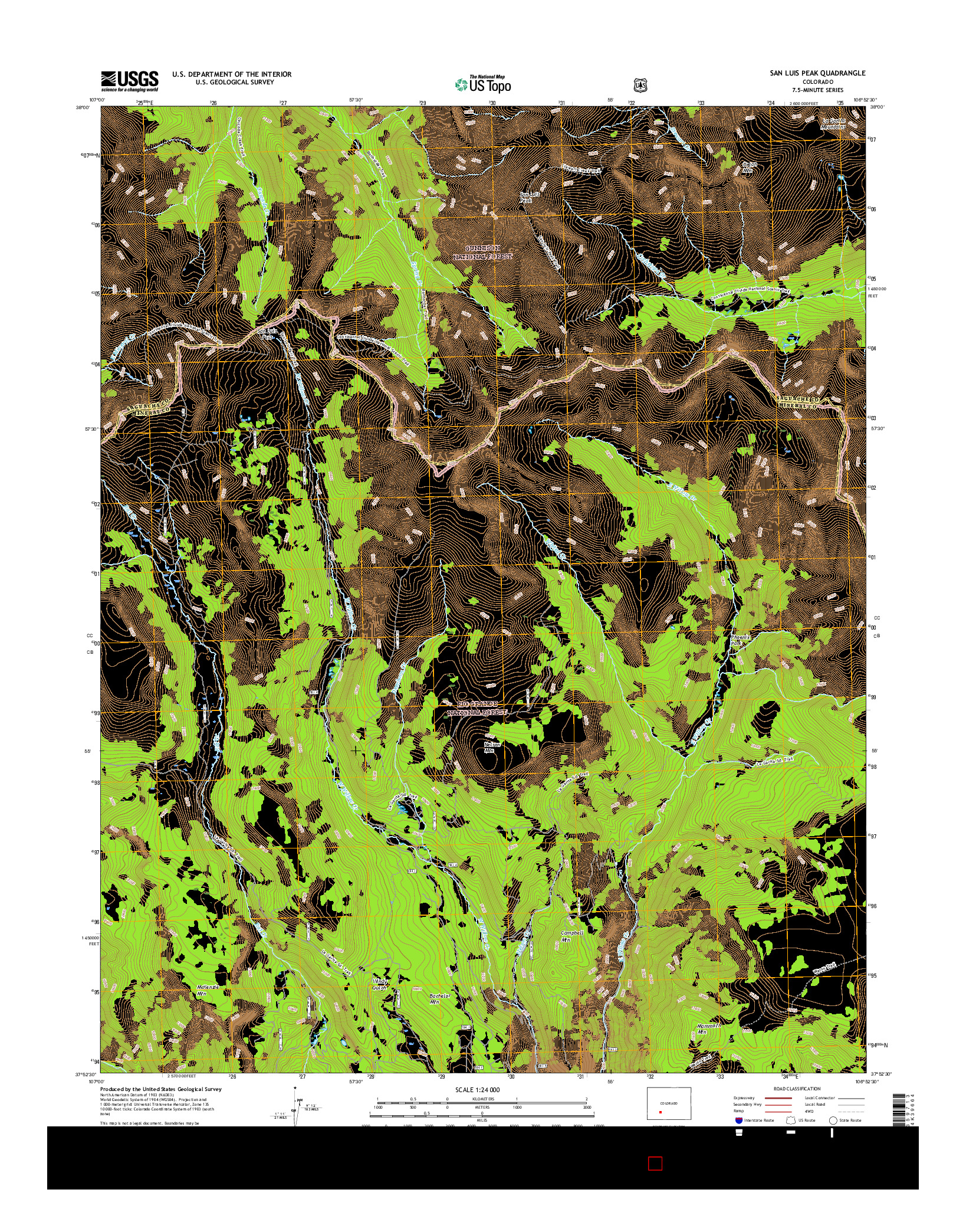 USGS US TOPO 7.5-MINUTE MAP FOR SAN LUIS PEAK, CO 2016