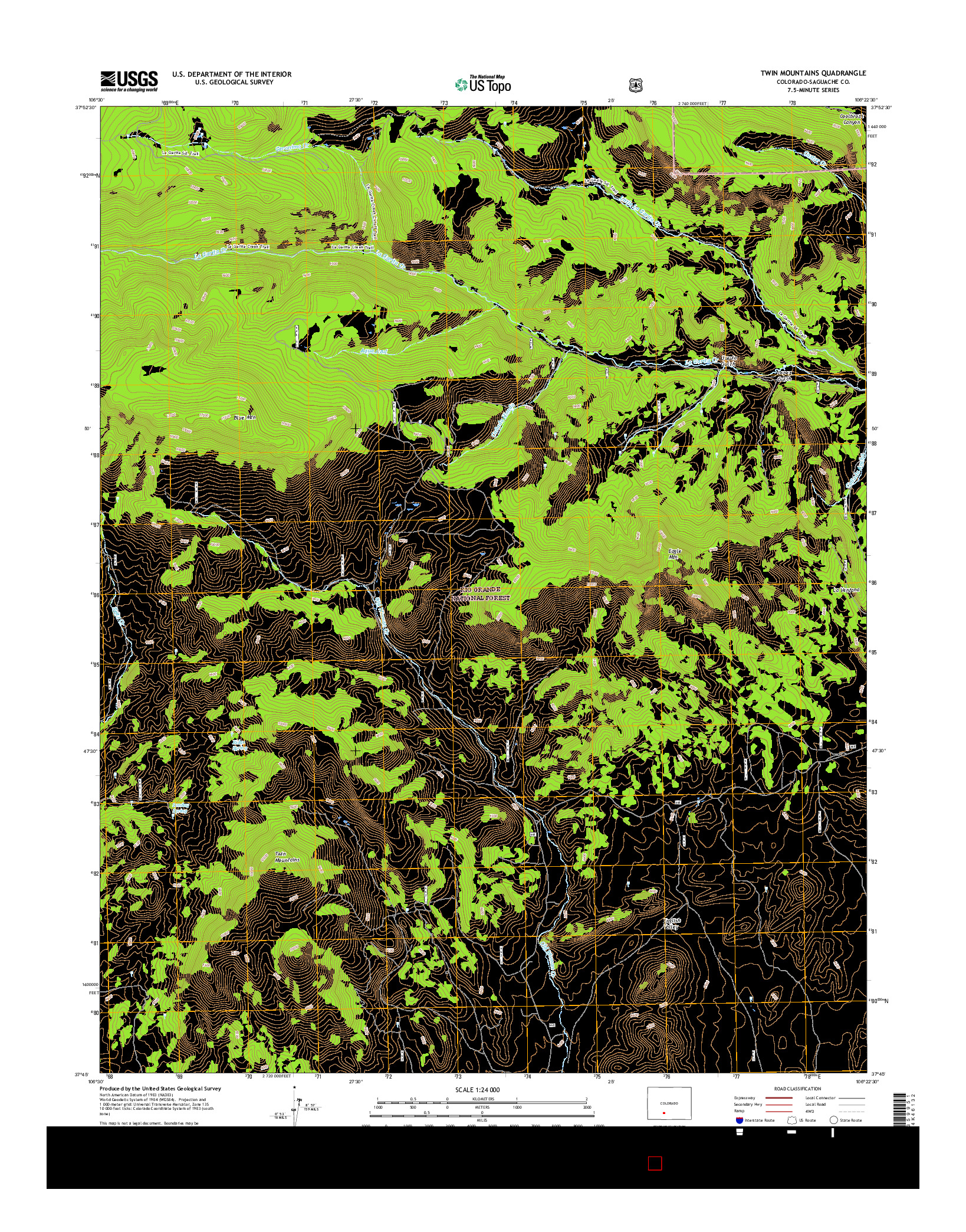 USGS US TOPO 7.5-MINUTE MAP FOR TWIN MOUNTAINS, CO 2016