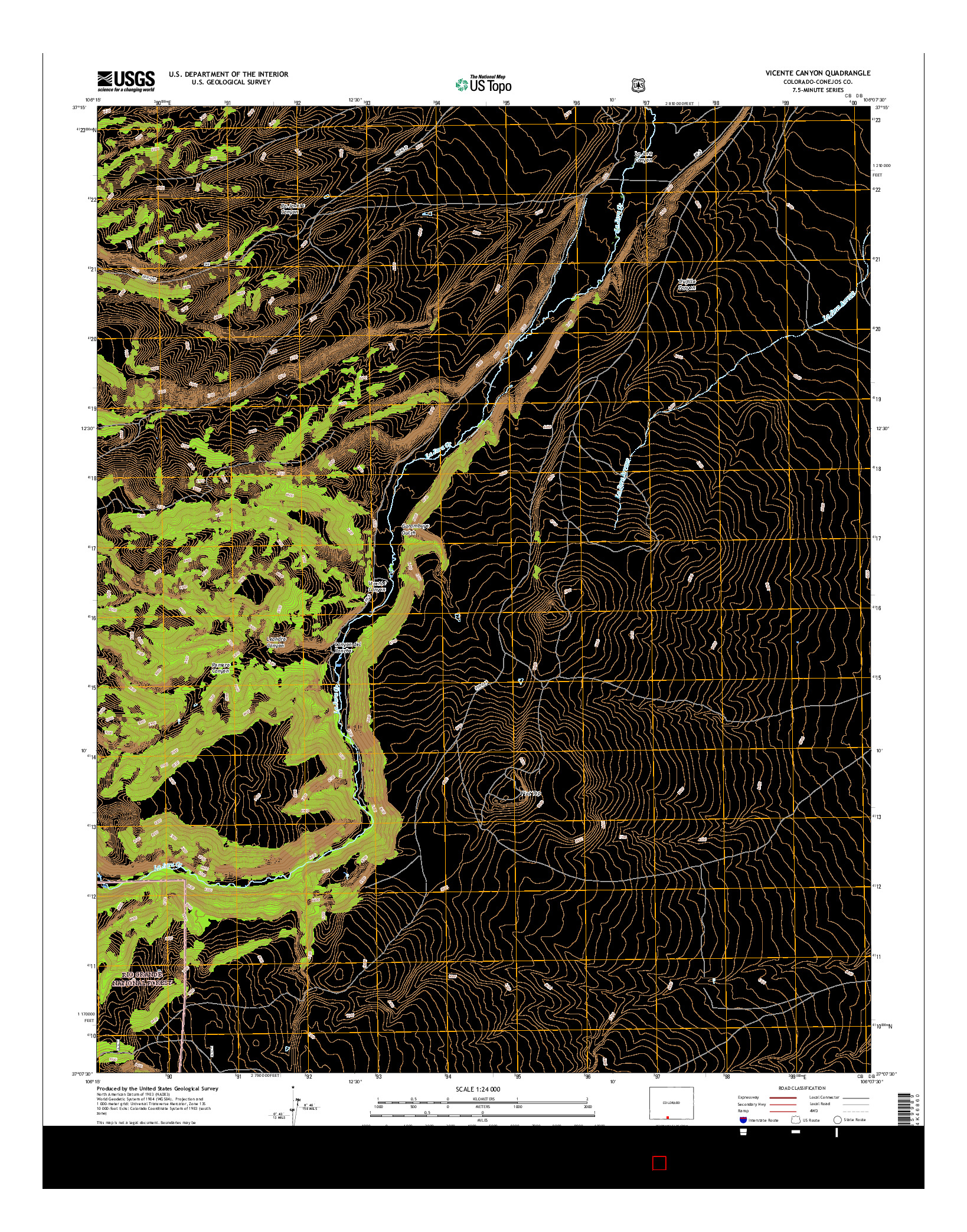 USGS US TOPO 7.5-MINUTE MAP FOR VICENTE CANYON, CO 2016