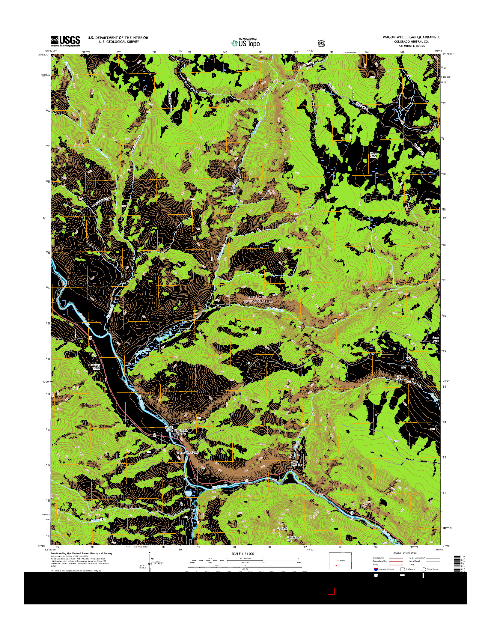 USGS US TOPO 7.5-MINUTE MAP FOR WAGON WHEEL GAP, CO 2016