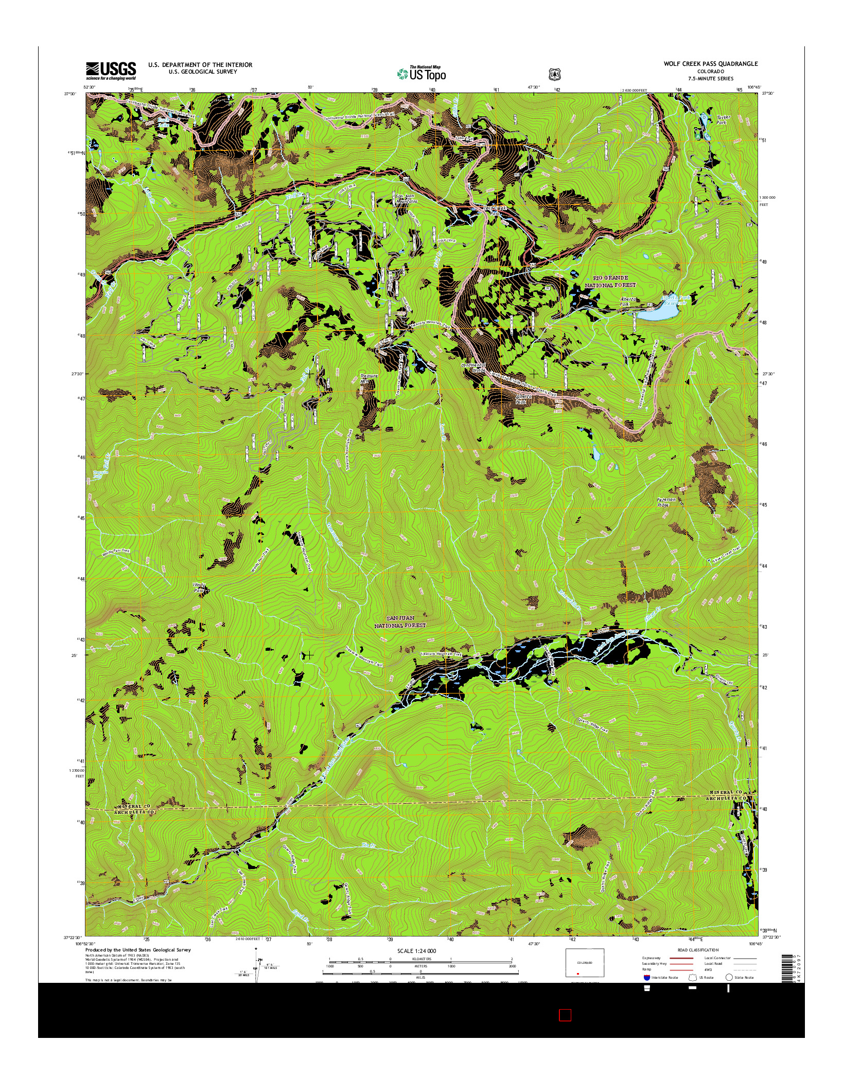 USGS US TOPO 7.5-MINUTE MAP FOR WOLF CREEK PASS, CO 2016