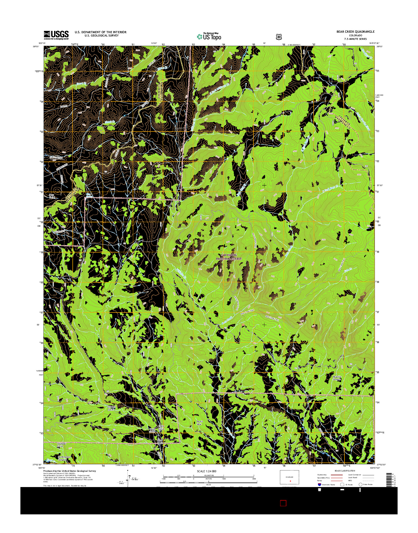 USGS US TOPO 7.5-MINUTE MAP FOR BEAR CREEK, CO 2016