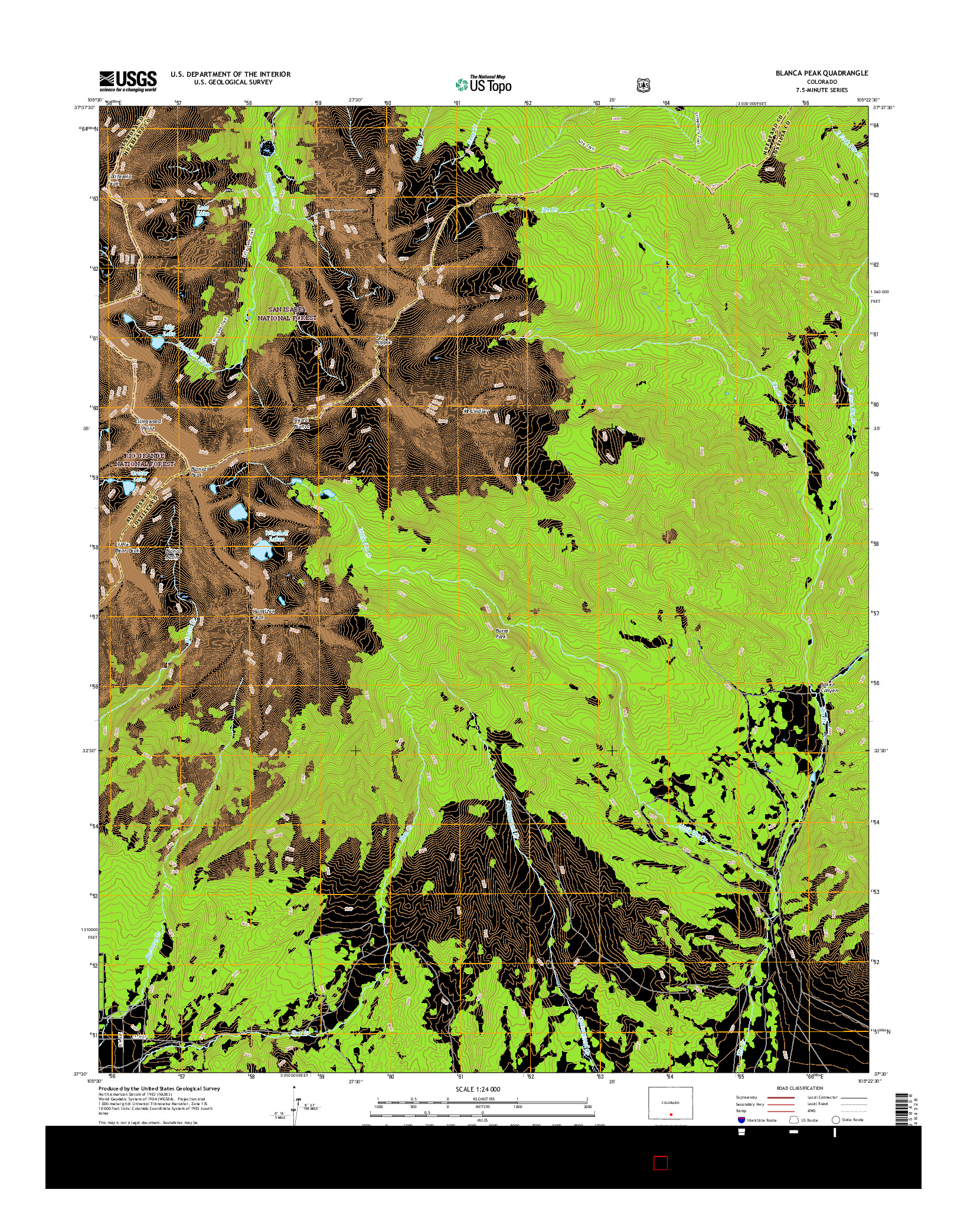 USGS US TOPO 7.5-MINUTE MAP FOR BLANCA PEAK, CO 2016