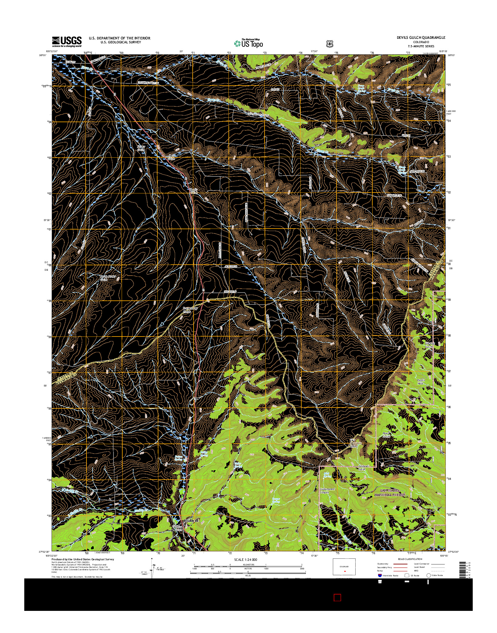 USGS US TOPO 7.5-MINUTE MAP FOR DEVILS GULCH, CO 2016