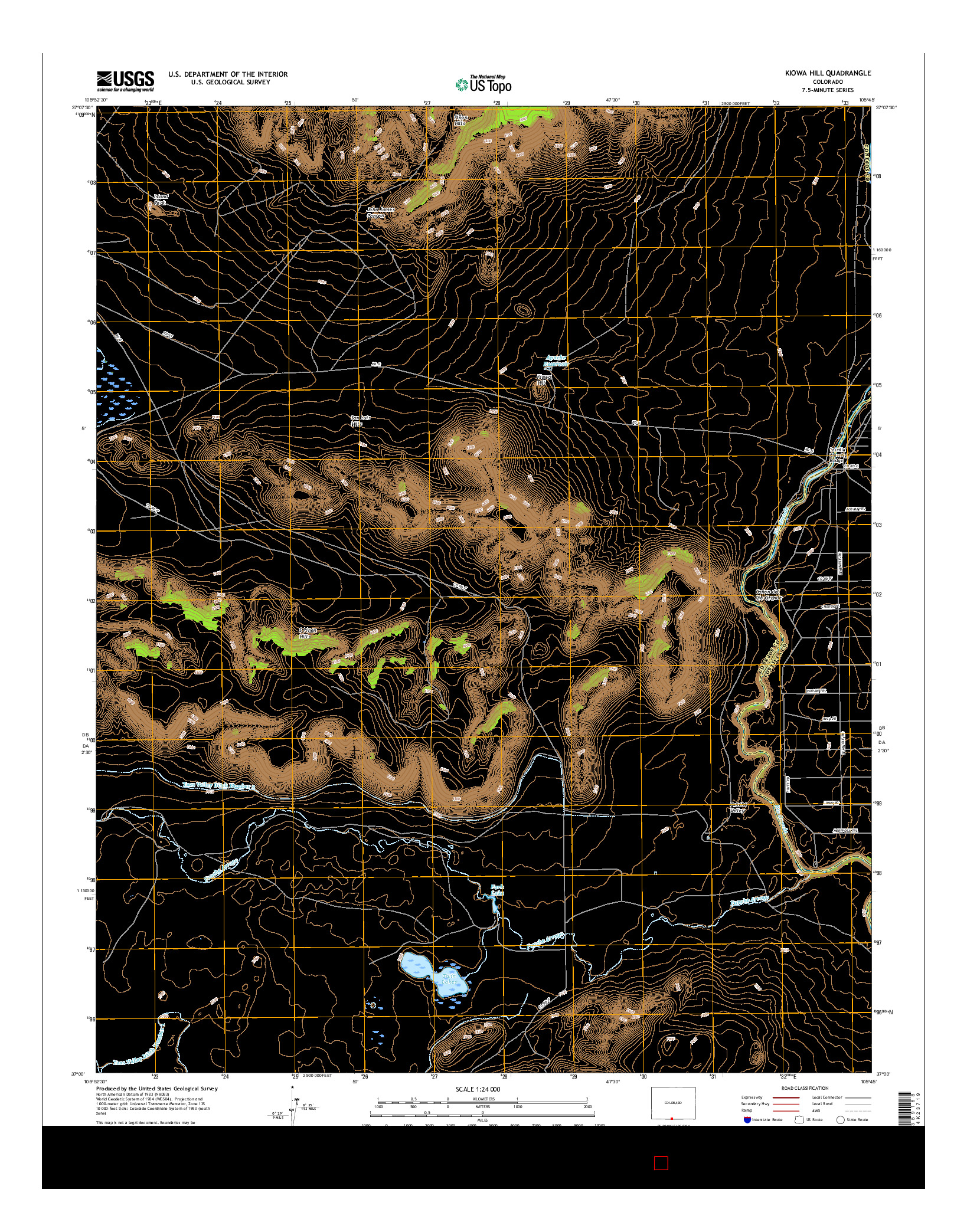 USGS US TOPO 7.5-MINUTE MAP FOR KIOWA HILL, CO 2016