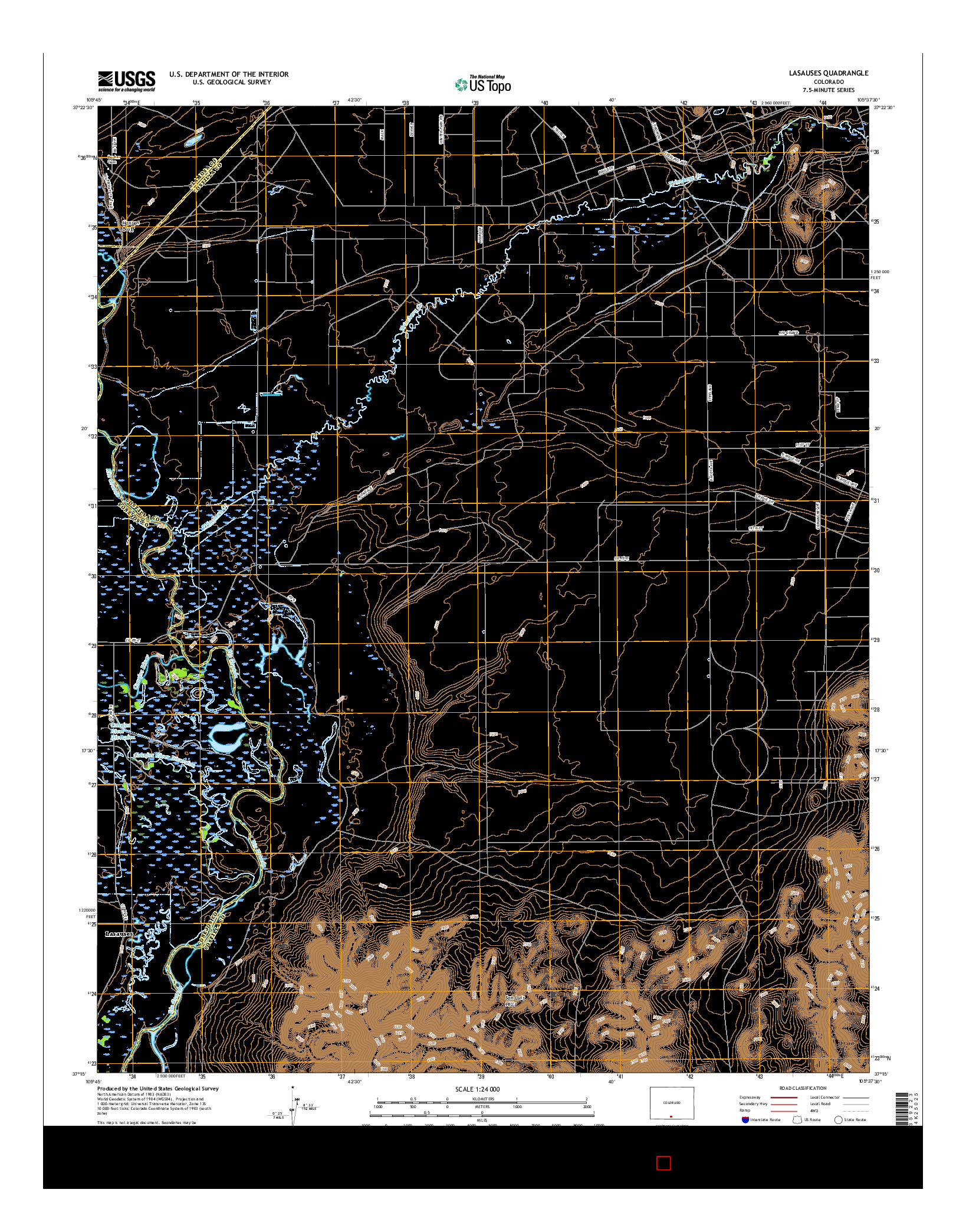 USGS US TOPO 7.5-MINUTE MAP FOR LASAUSES, CO 2016