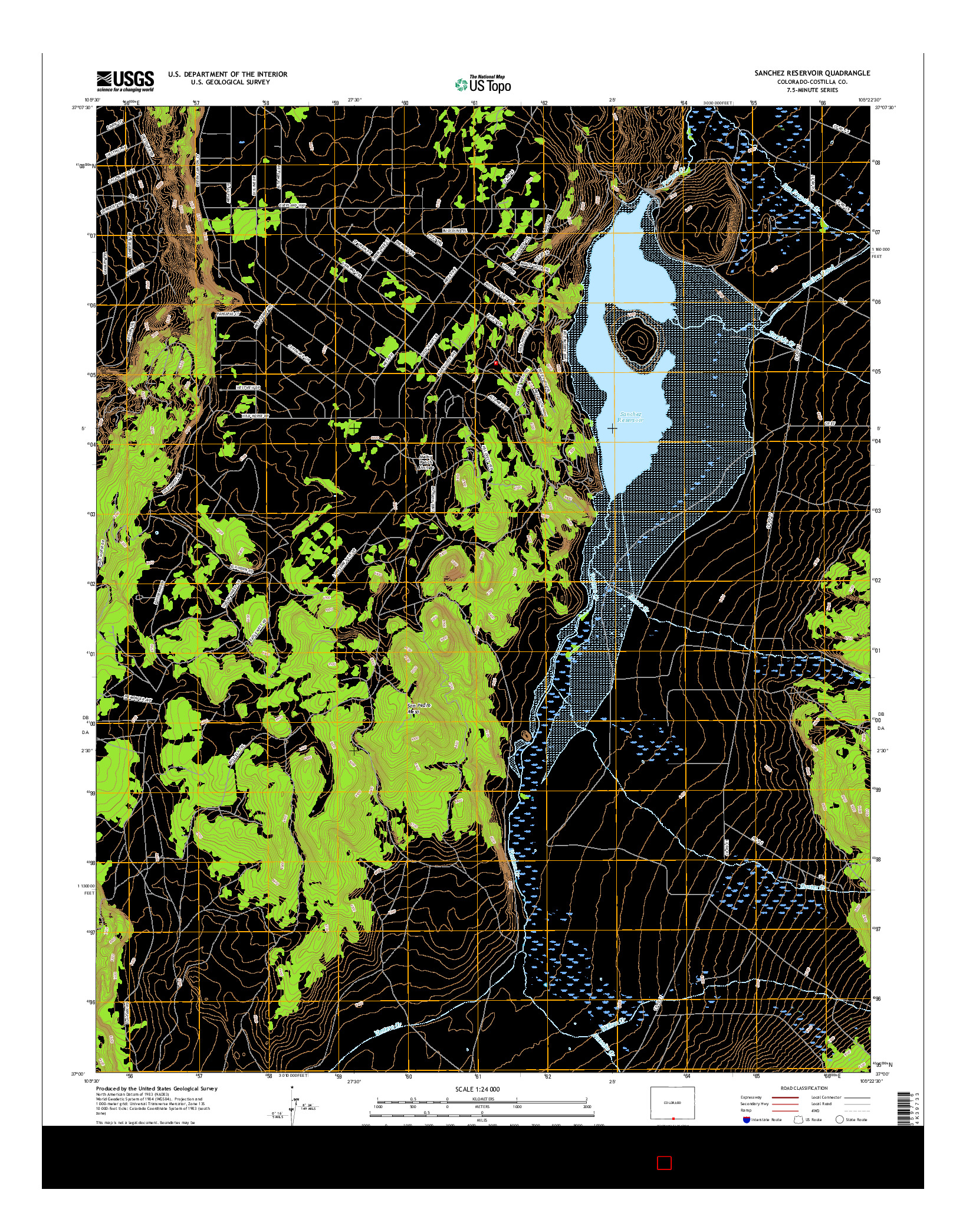 USGS US TOPO 7.5-MINUTE MAP FOR SANCHEZ RESERVOIR, CO 2016