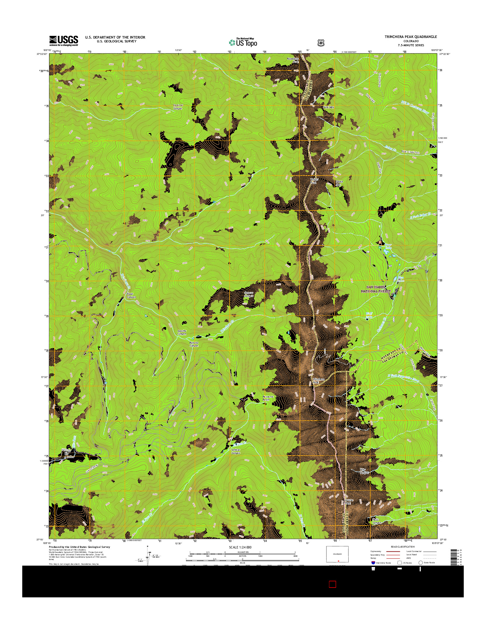 USGS US TOPO 7.5-MINUTE MAP FOR TRINCHERA PEAK, CO 2016