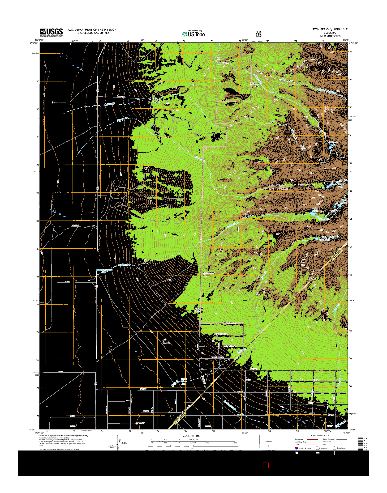 USGS US TOPO 7.5-MINUTE MAP FOR TWIN PEAKS, CO 2016