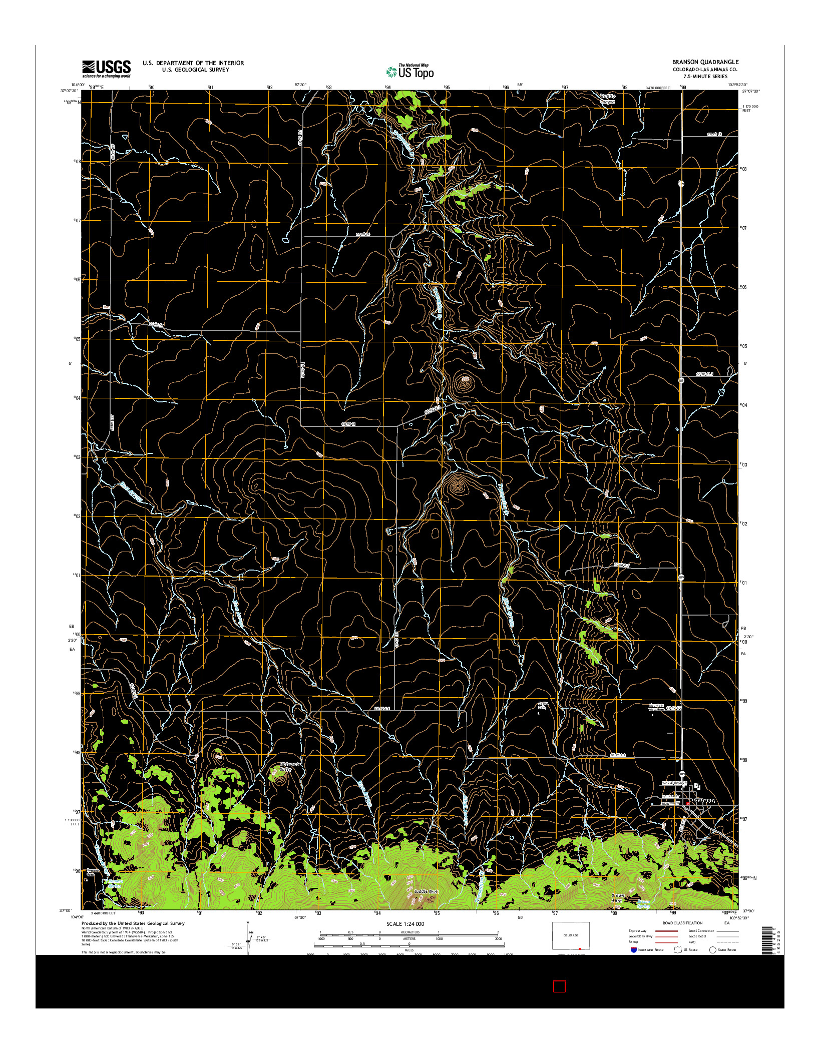 USGS US TOPO 7.5-MINUTE MAP FOR BRANSON, CO 2016