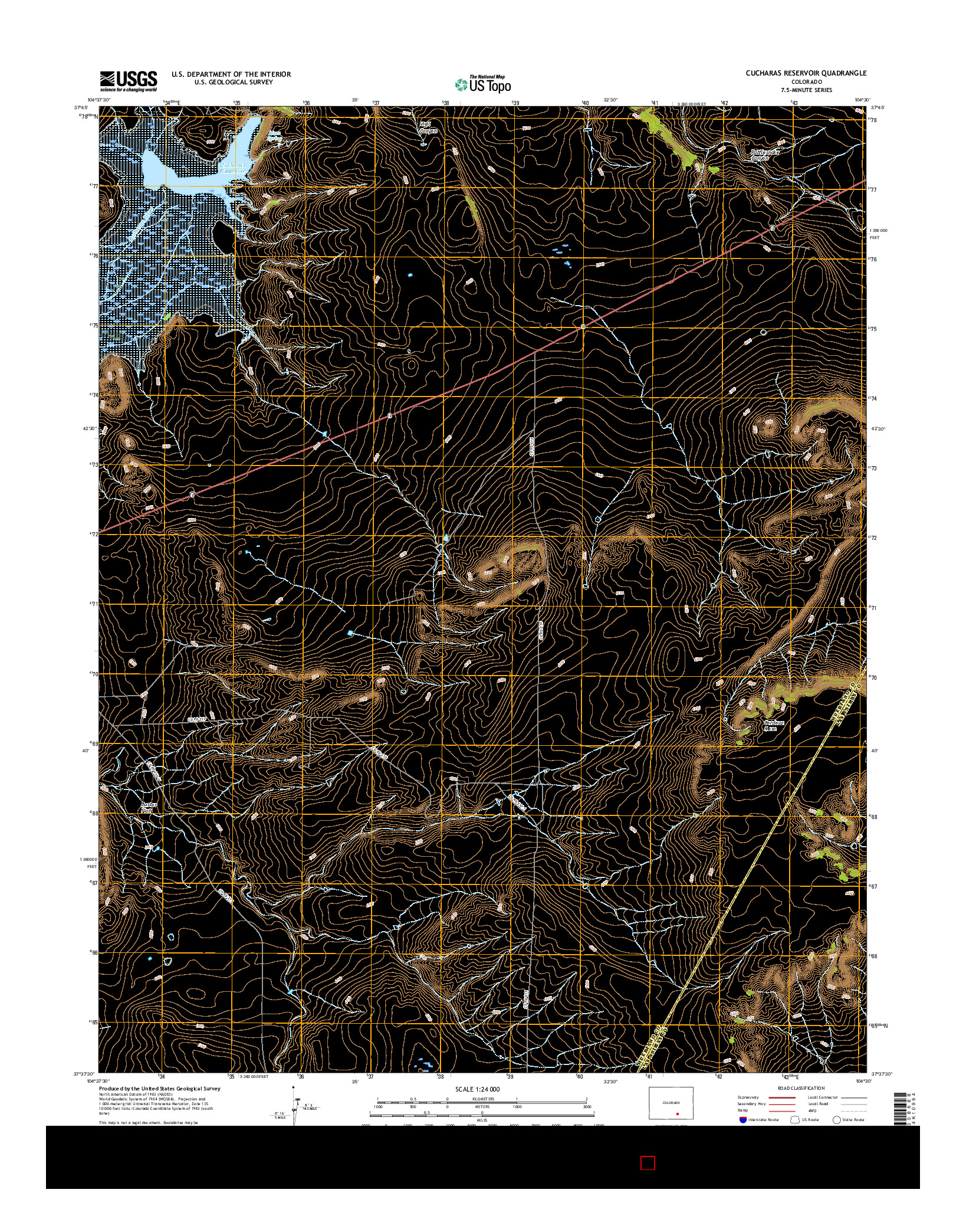 USGS US TOPO 7.5-MINUTE MAP FOR CUCHARAS RESERVOIR, CO 2016
