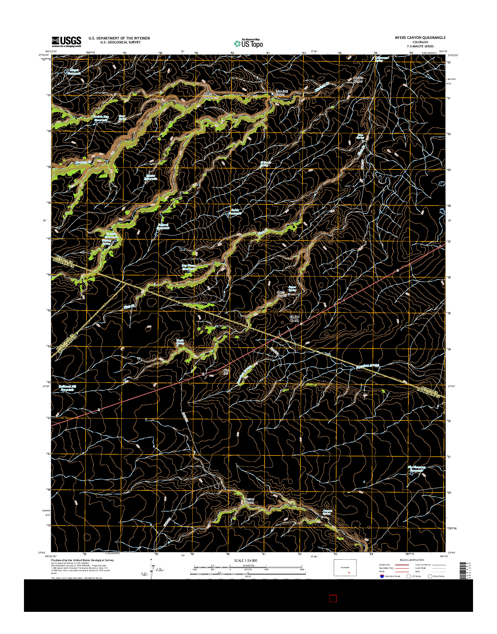 USGS US TOPO 7.5-MINUTE MAP FOR MYERS CANYON, CO 2016
