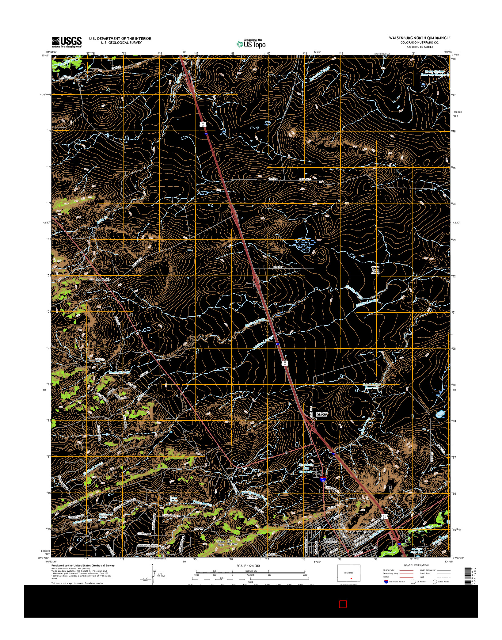 USGS US TOPO 7.5-MINUTE MAP FOR WALSENBURG NORTH, CO 2016