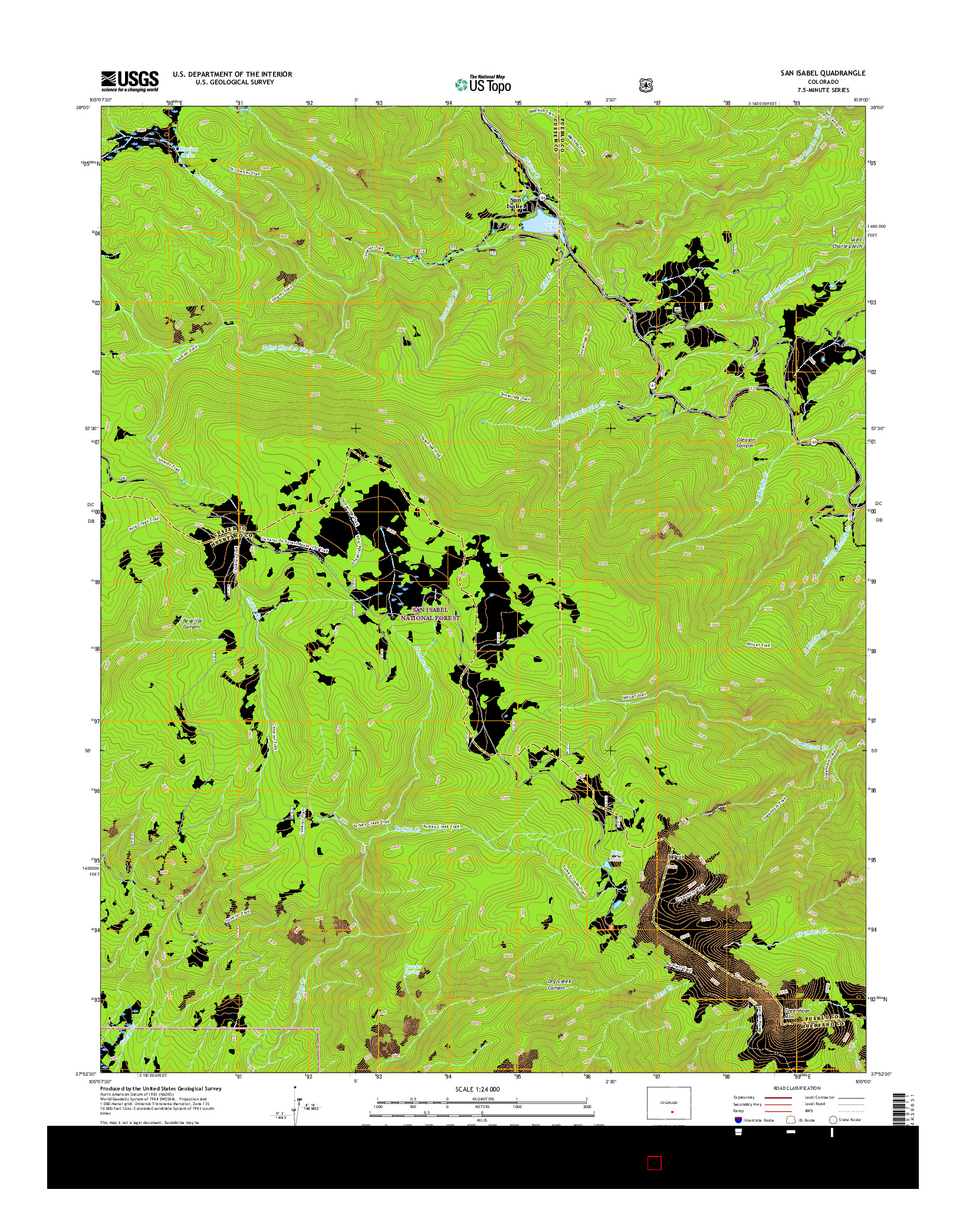 USGS US TOPO 7.5-MINUTE MAP FOR SAN ISABEL, CO 2016