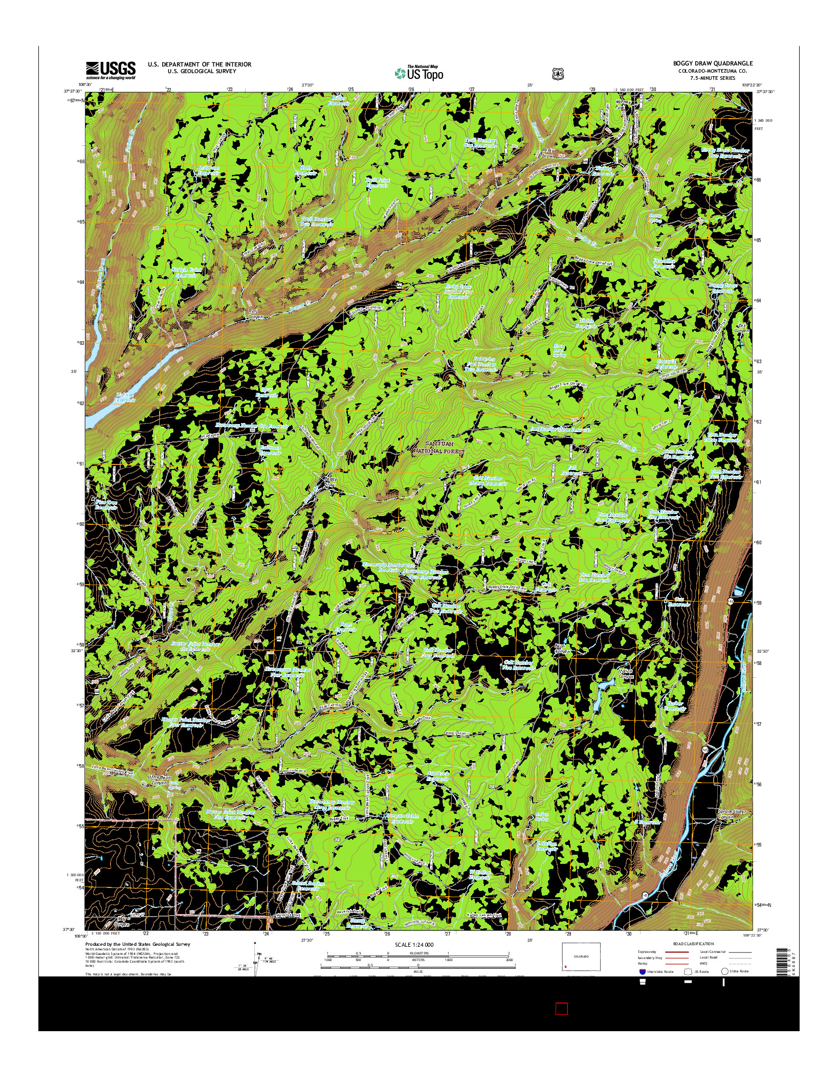 USGS US TOPO 7.5-MINUTE MAP FOR BOGGY DRAW, CO 2016