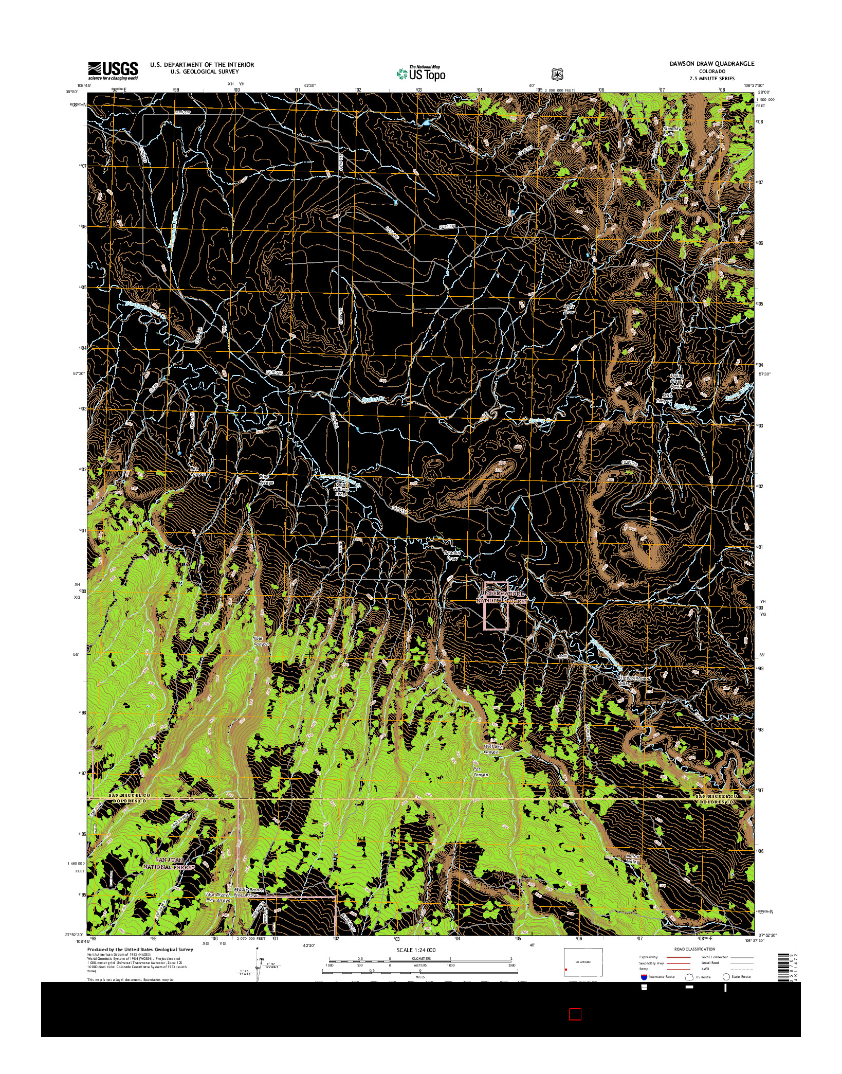 USGS US TOPO 7.5-MINUTE MAP FOR DAWSON DRAW, CO 2016