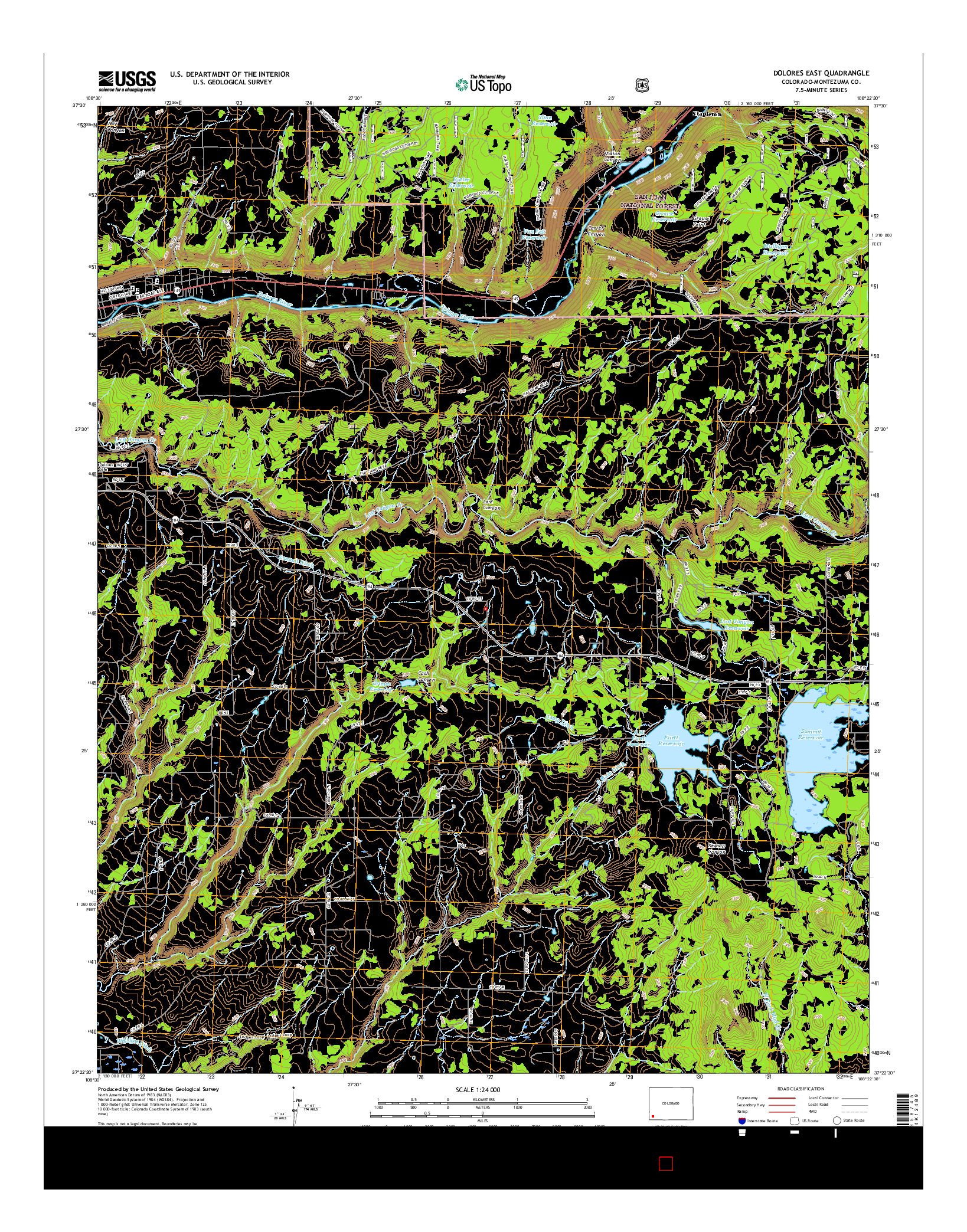 USGS US TOPO 7.5-MINUTE MAP FOR DOLORES EAST, CO 2016