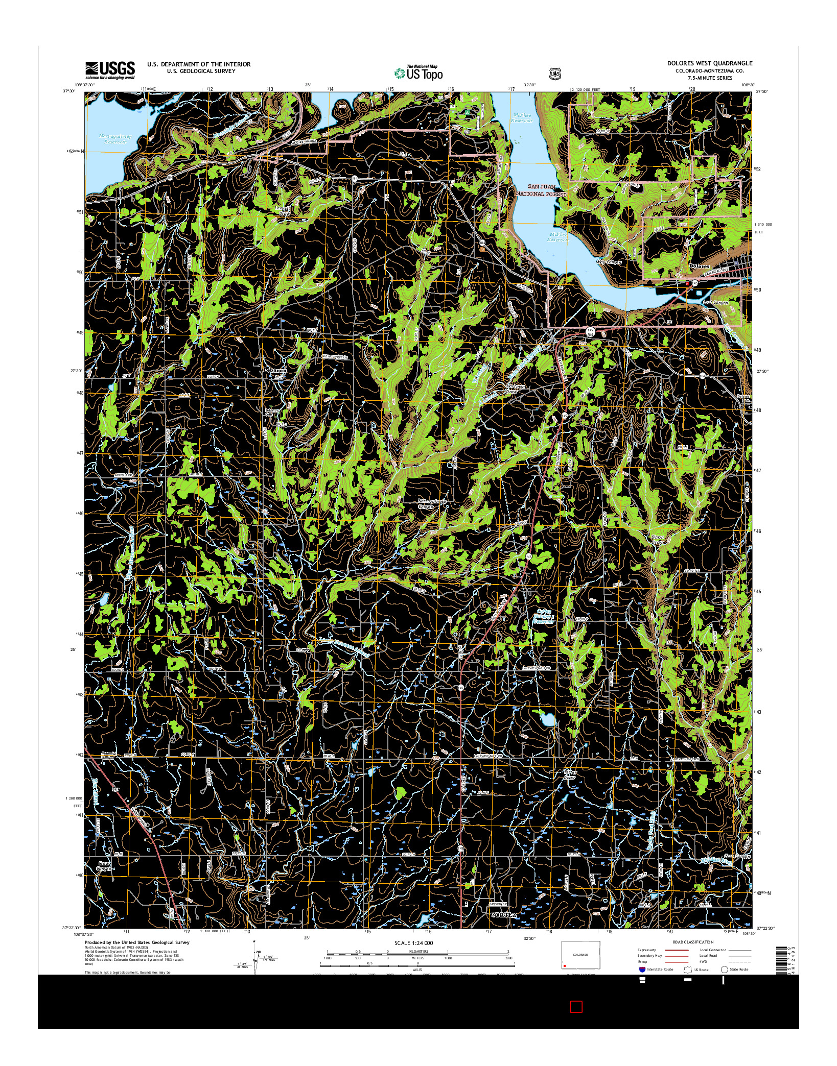 USGS US TOPO 7.5-MINUTE MAP FOR DOLORES WEST, CO 2016