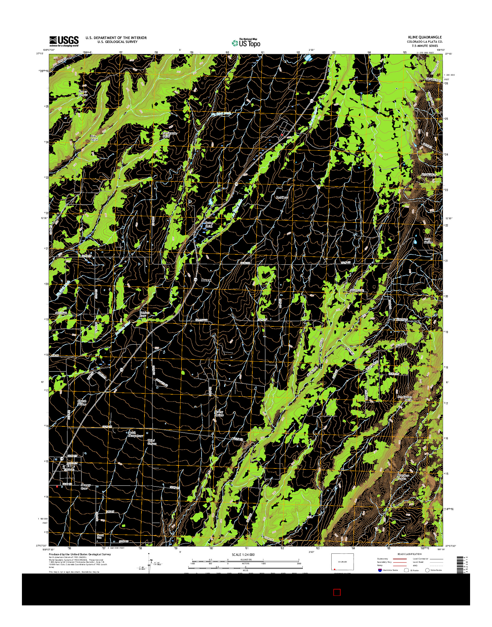 USGS US TOPO 7.5-MINUTE MAP FOR KLINE, CO 2016