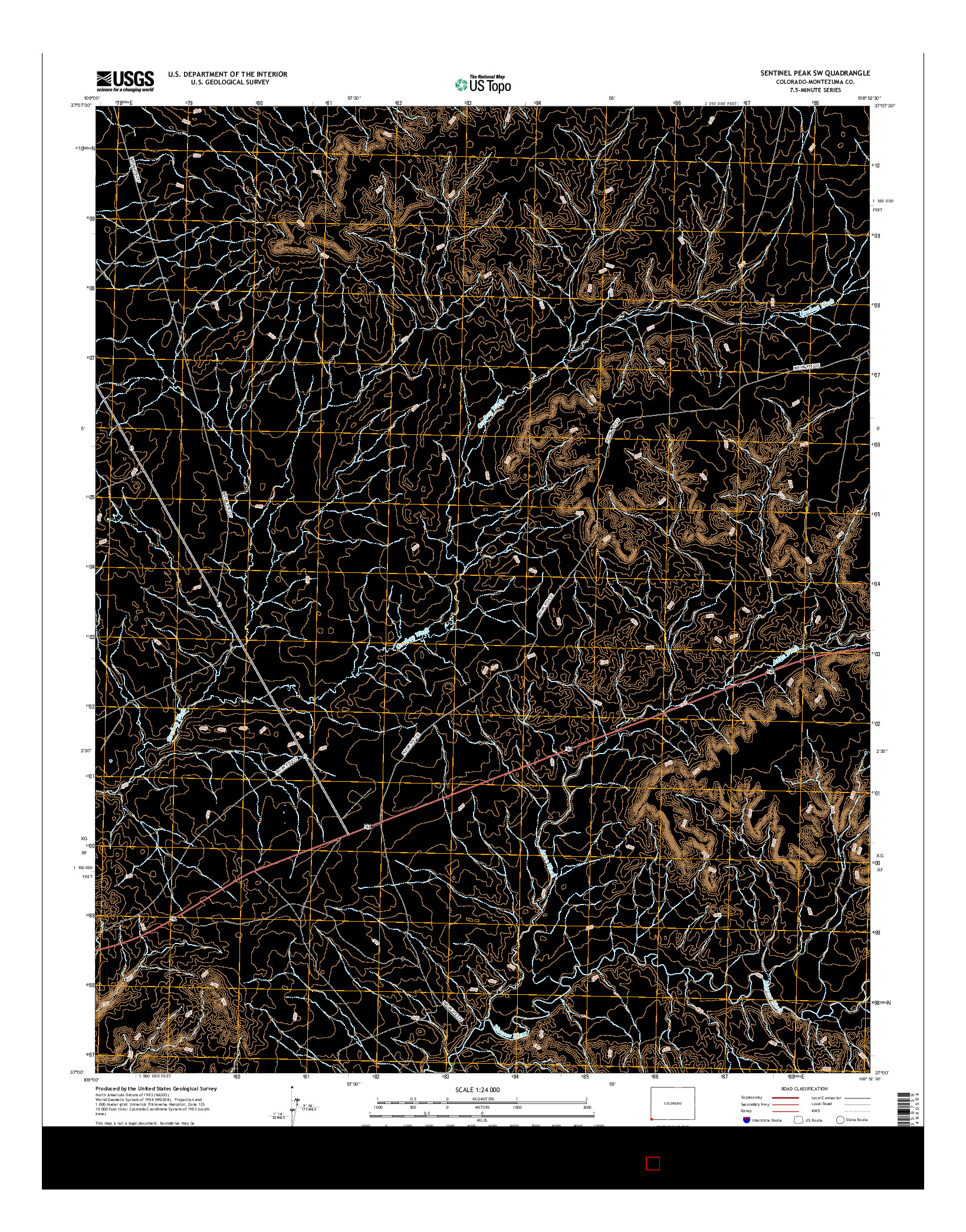 USGS US TOPO 7.5-MINUTE MAP FOR SENTINEL PEAK SW, CO 2016