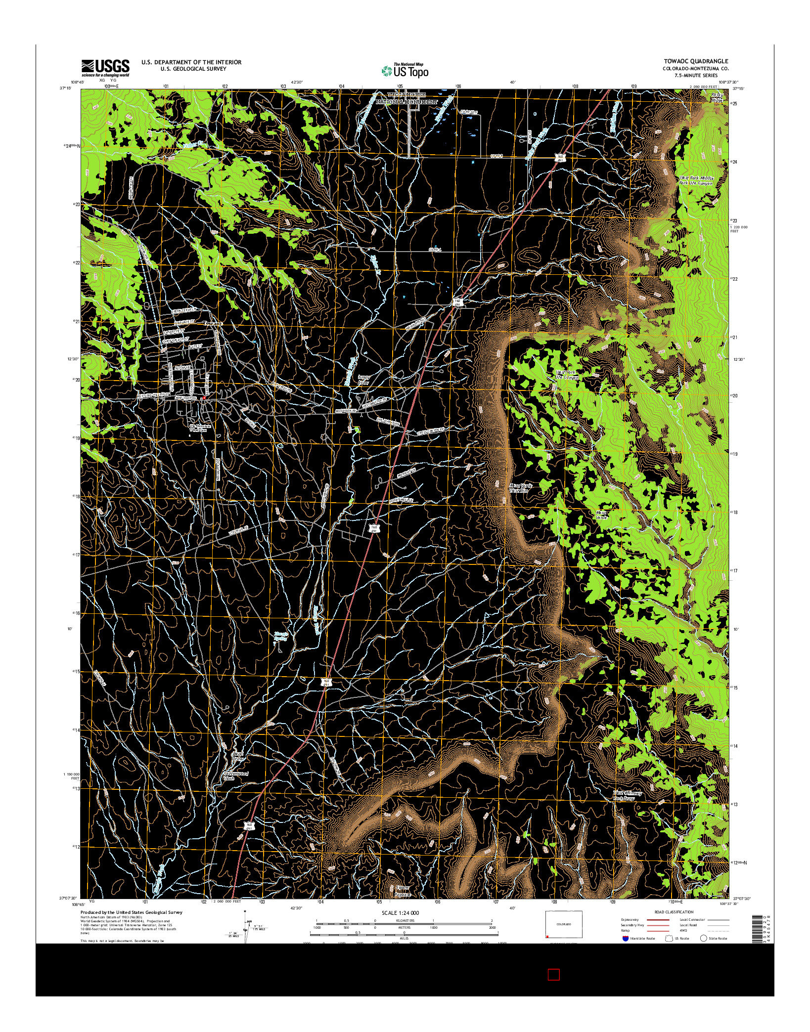 USGS US TOPO 7.5-MINUTE MAP FOR TOWAOC, CO 2016