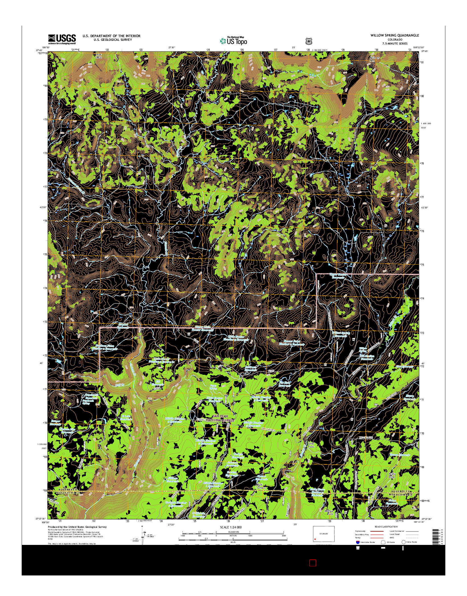 USGS US TOPO 7.5-MINUTE MAP FOR WILLOW SPRING, CO 2016