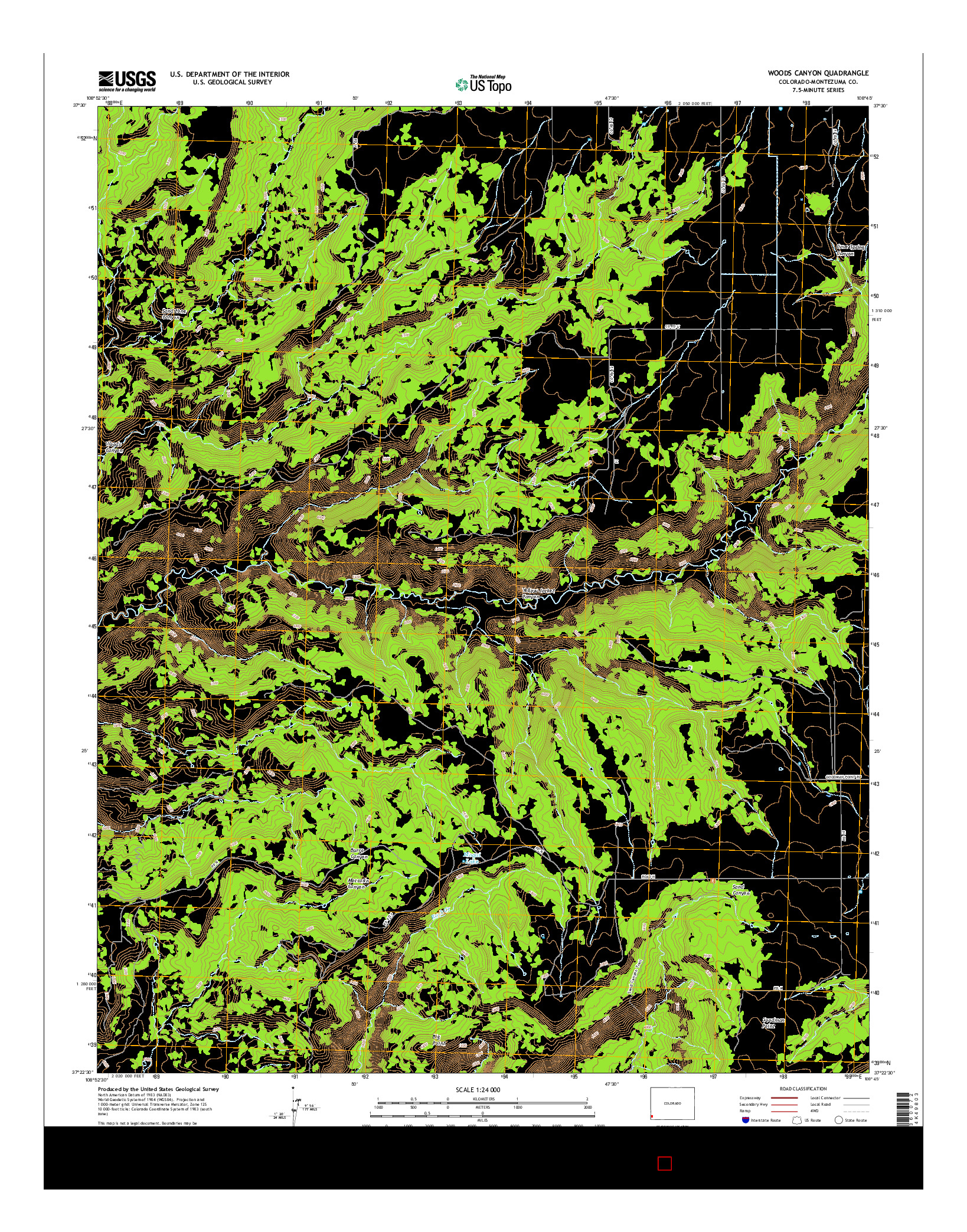 USGS US TOPO 7.5-MINUTE MAP FOR WOODS CANYON, CO 2016