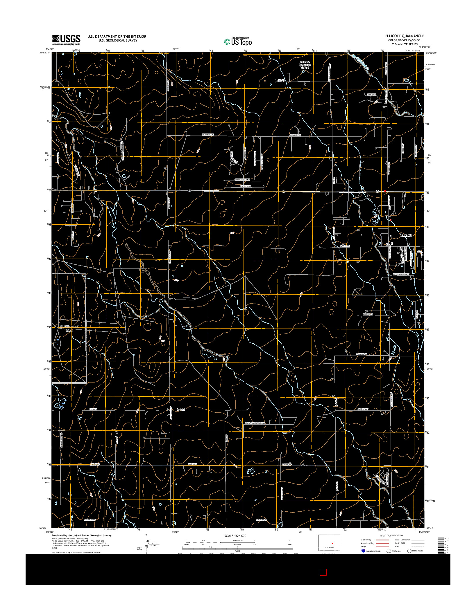 USGS US TOPO 7.5-MINUTE MAP FOR ELLICOTT, CO 2016