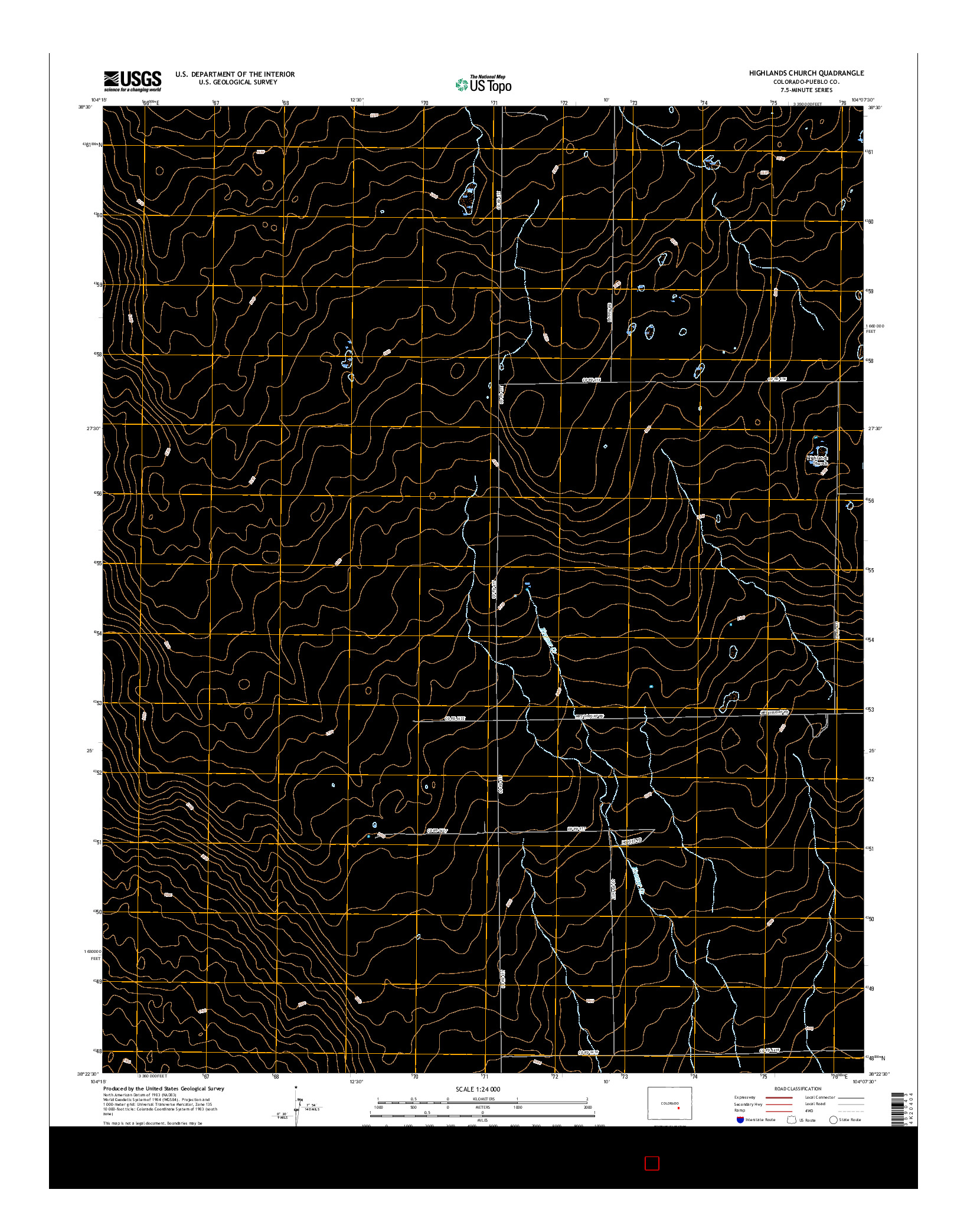 USGS US TOPO 7.5-MINUTE MAP FOR HIGHLANDS CHURCH, CO 2016
