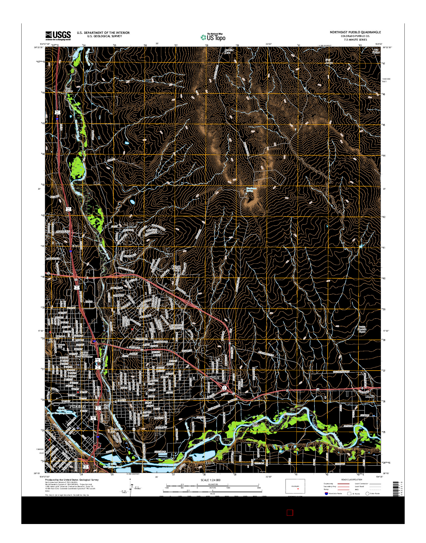 USGS US TOPO 7.5-MINUTE MAP FOR NORTHEAST PUEBLO, CO 2016