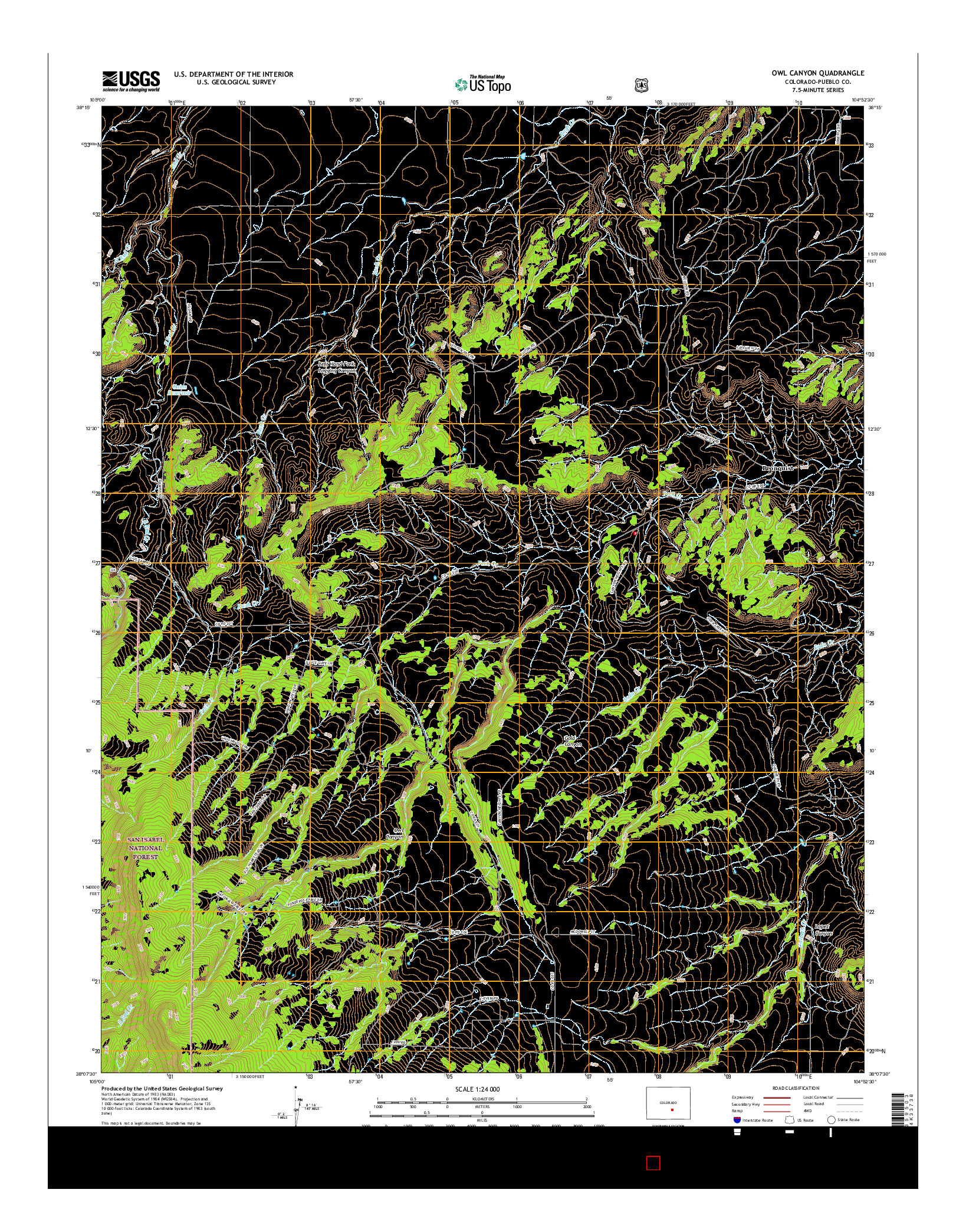USGS US TOPO 7.5-MINUTE MAP FOR OWL CANYON, CO 2016