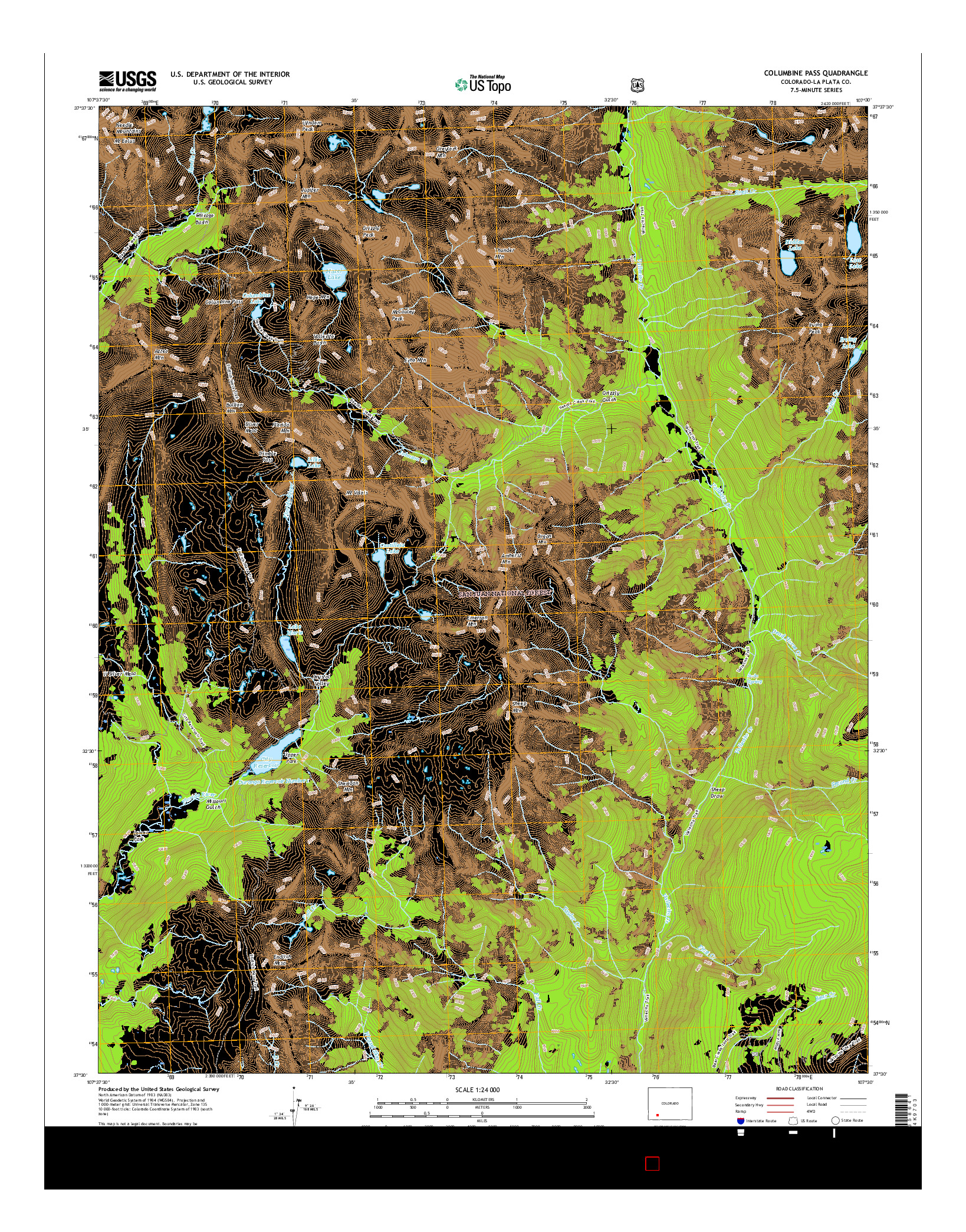 USGS US TOPO 7.5-MINUTE MAP FOR COLUMBINE PASS, CO 2016