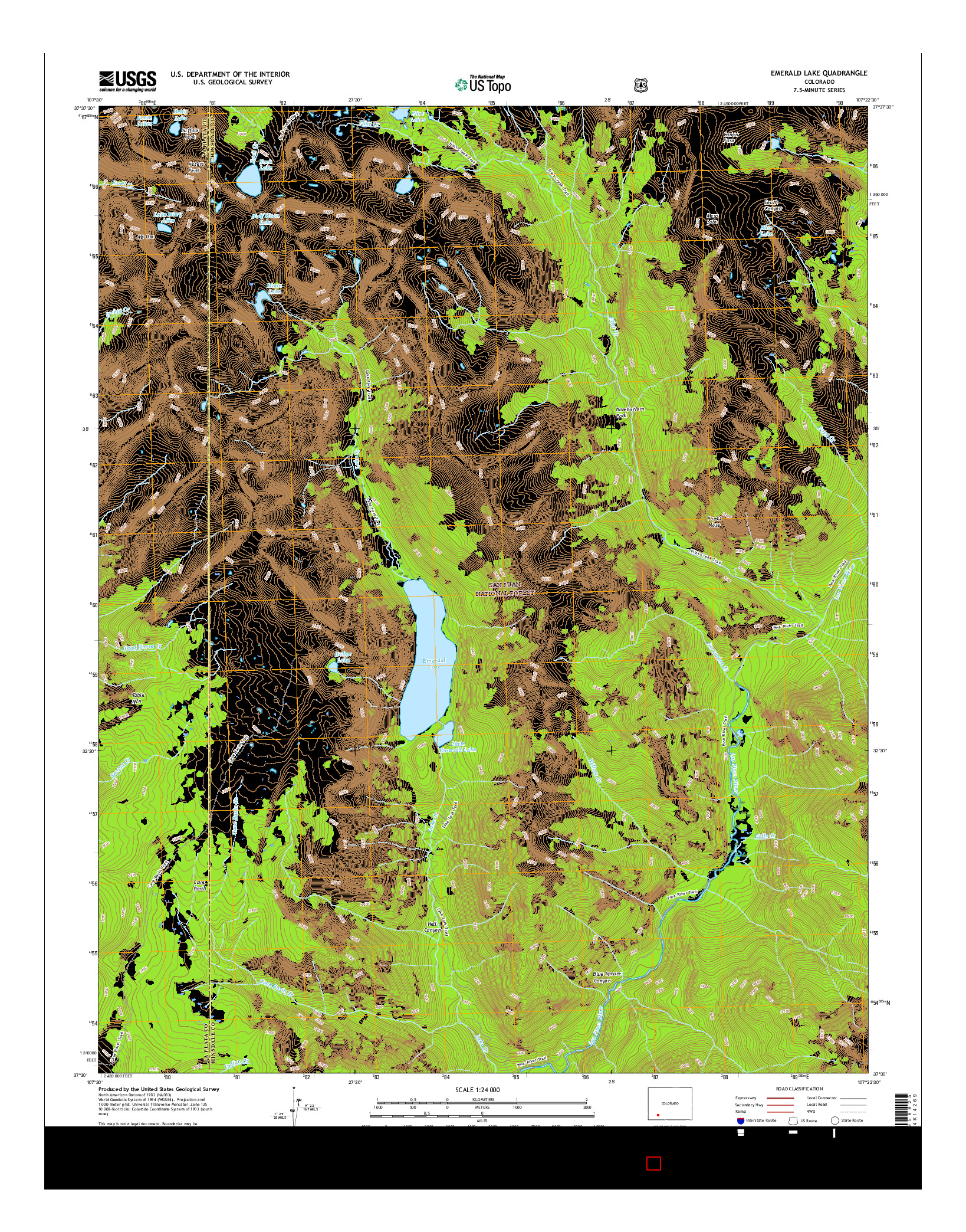 USGS US TOPO 7.5-MINUTE MAP FOR EMERALD LAKE, CO 2016