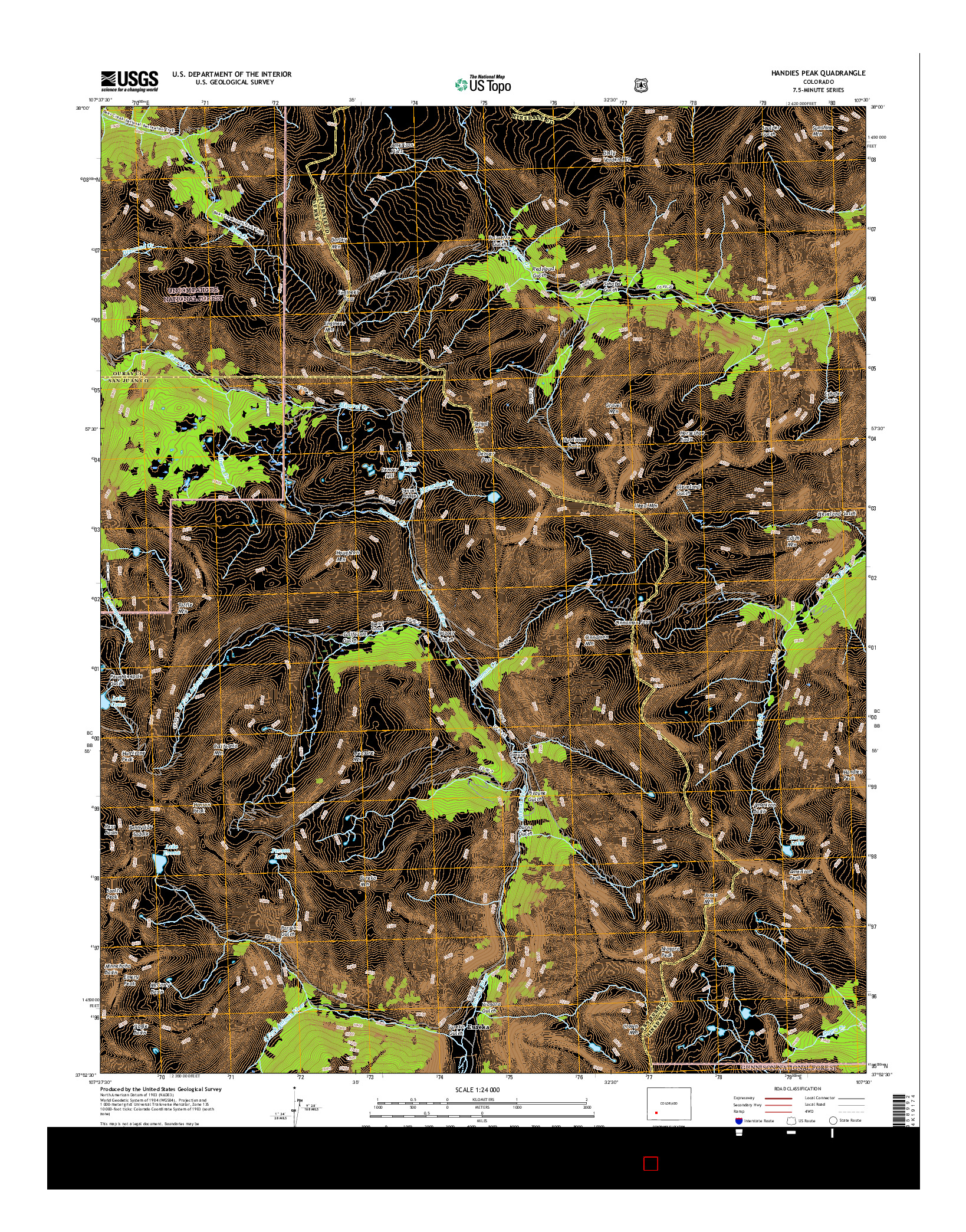 USGS US TOPO 7.5-MINUTE MAP FOR HANDIES PEAK, CO 2016