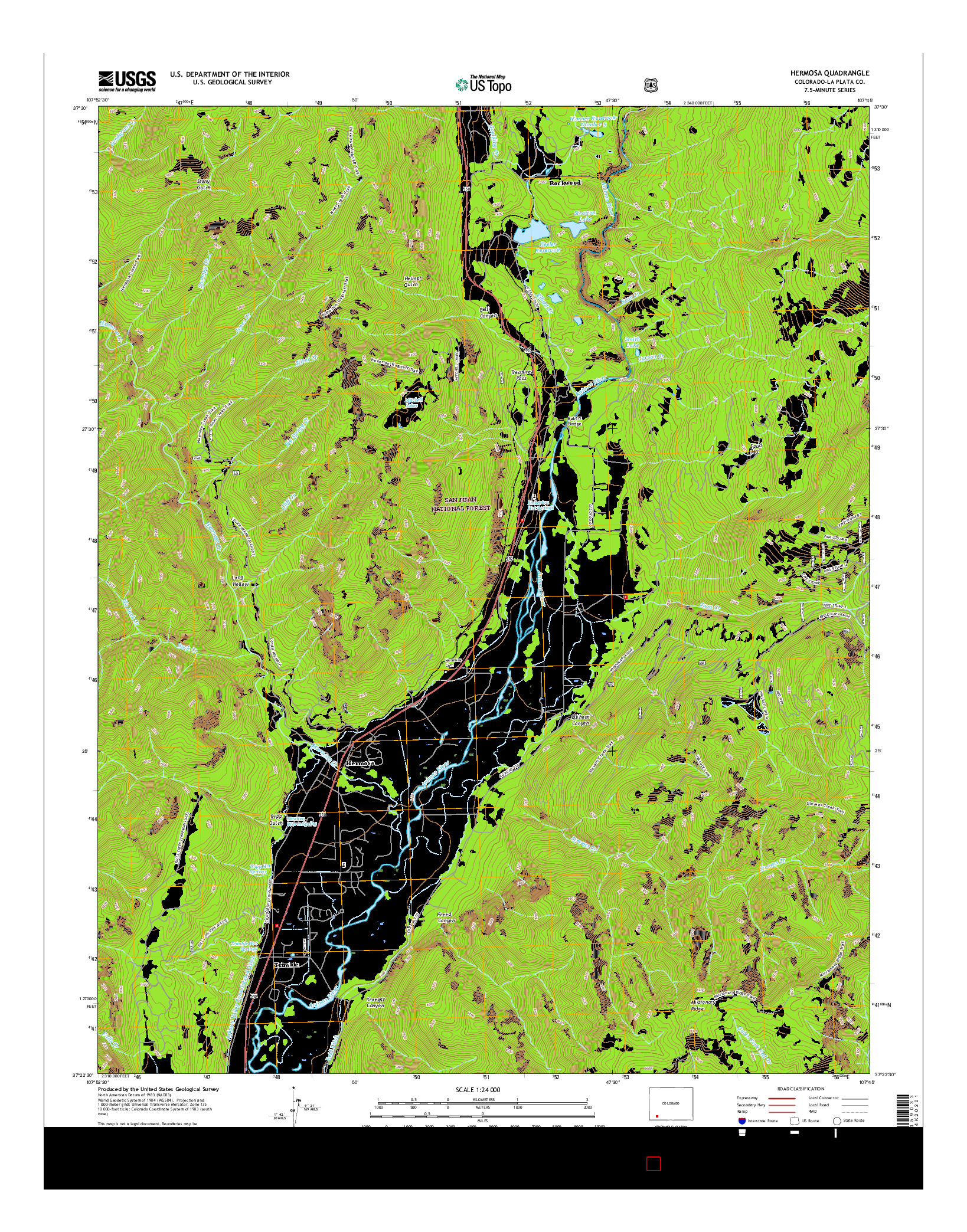 USGS US TOPO 7.5-MINUTE MAP FOR HERMOSA, CO 2016