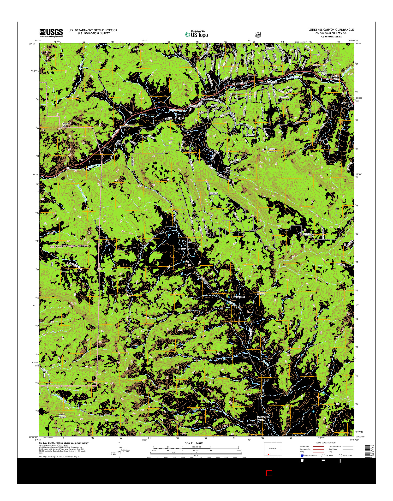 USGS US TOPO 7.5-MINUTE MAP FOR LONETREE CANYON, CO 2016