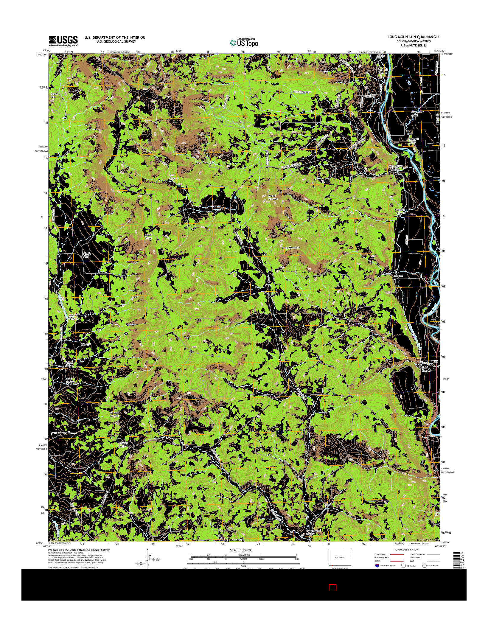 USGS US TOPO 7.5-MINUTE MAP FOR LONG MOUNTAIN, CO-NM 2016