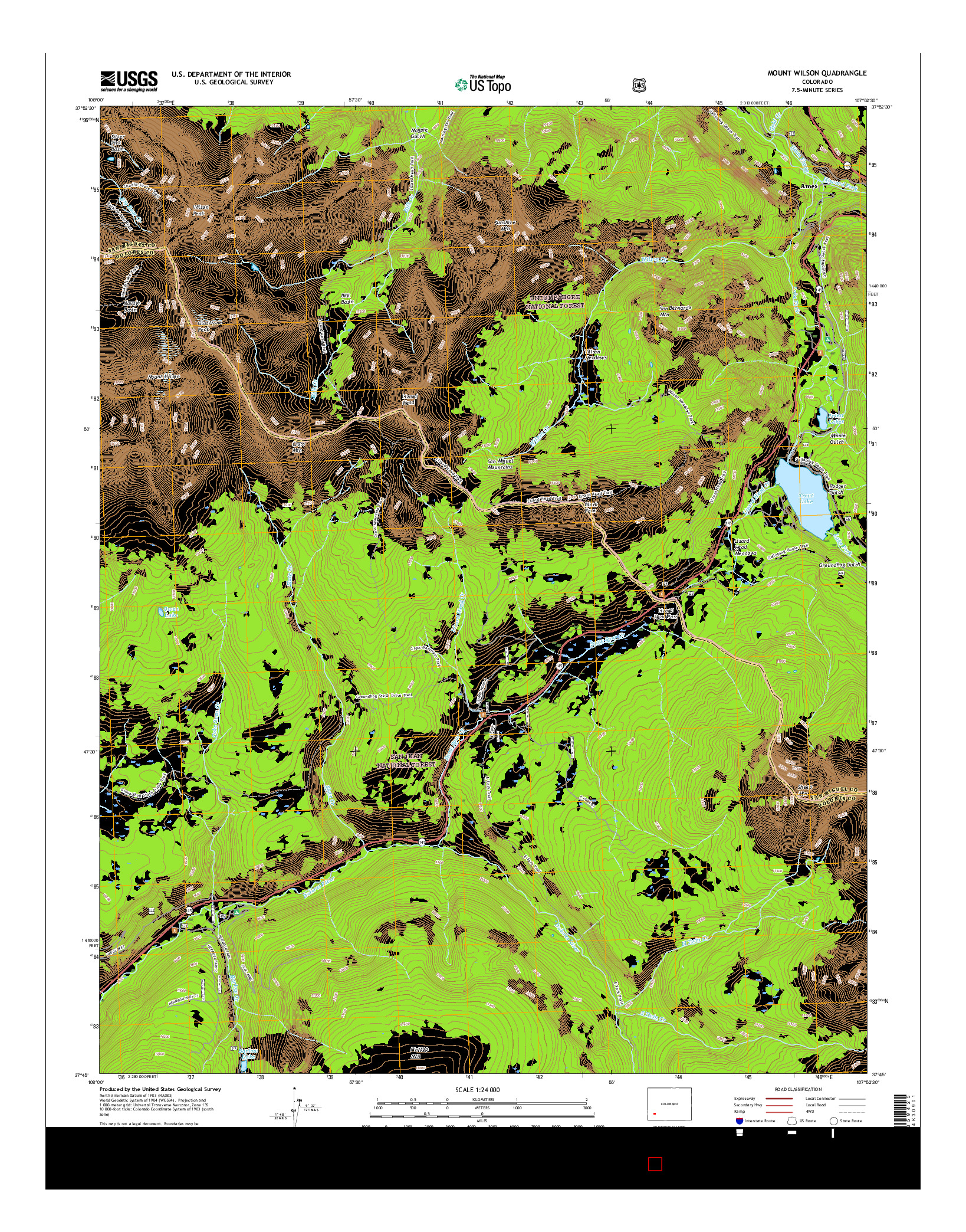 USGS US TOPO 7.5-MINUTE MAP FOR MOUNT WILSON, CO 2016