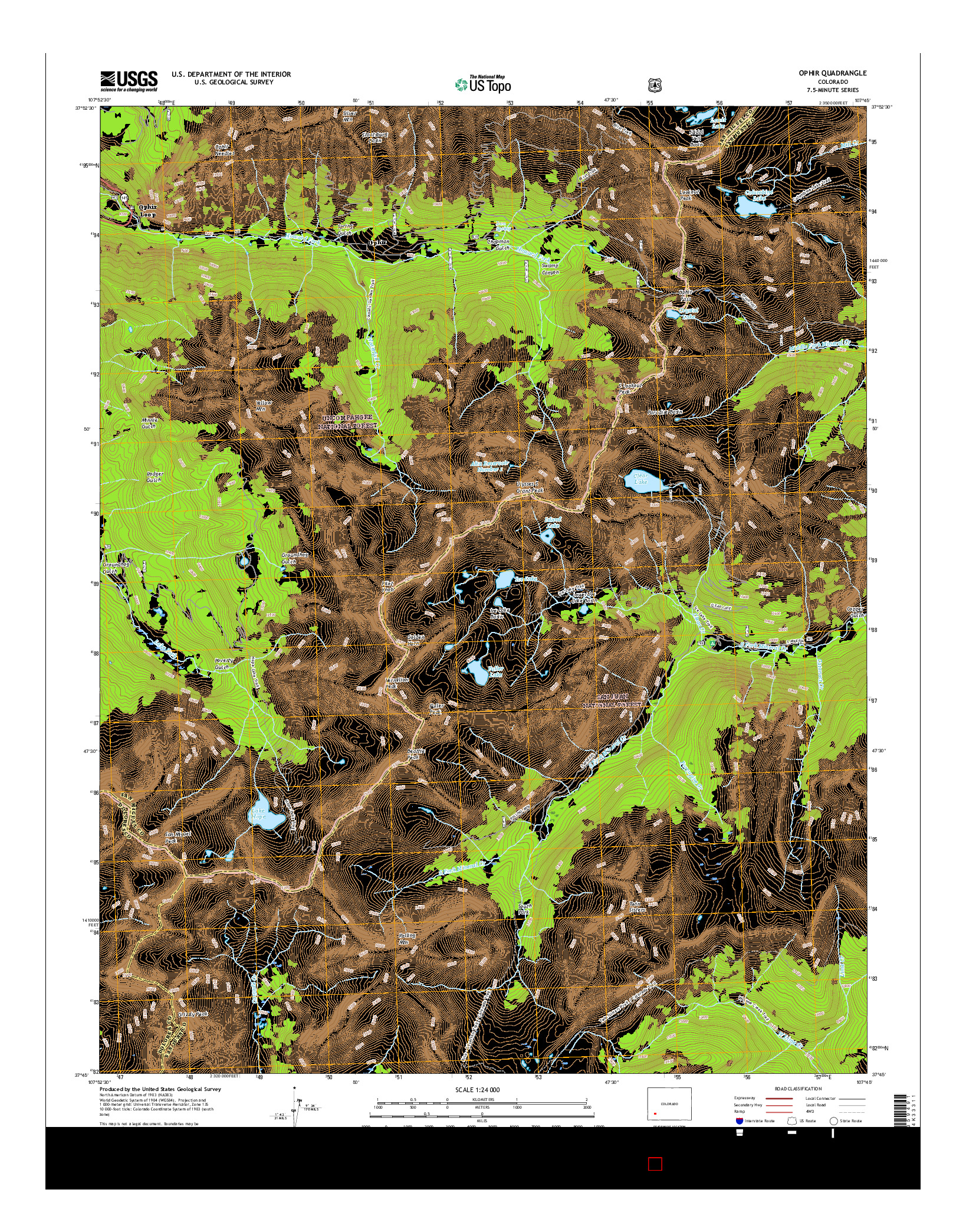 USGS US TOPO 7.5-MINUTE MAP FOR OPHIR, CO 2016